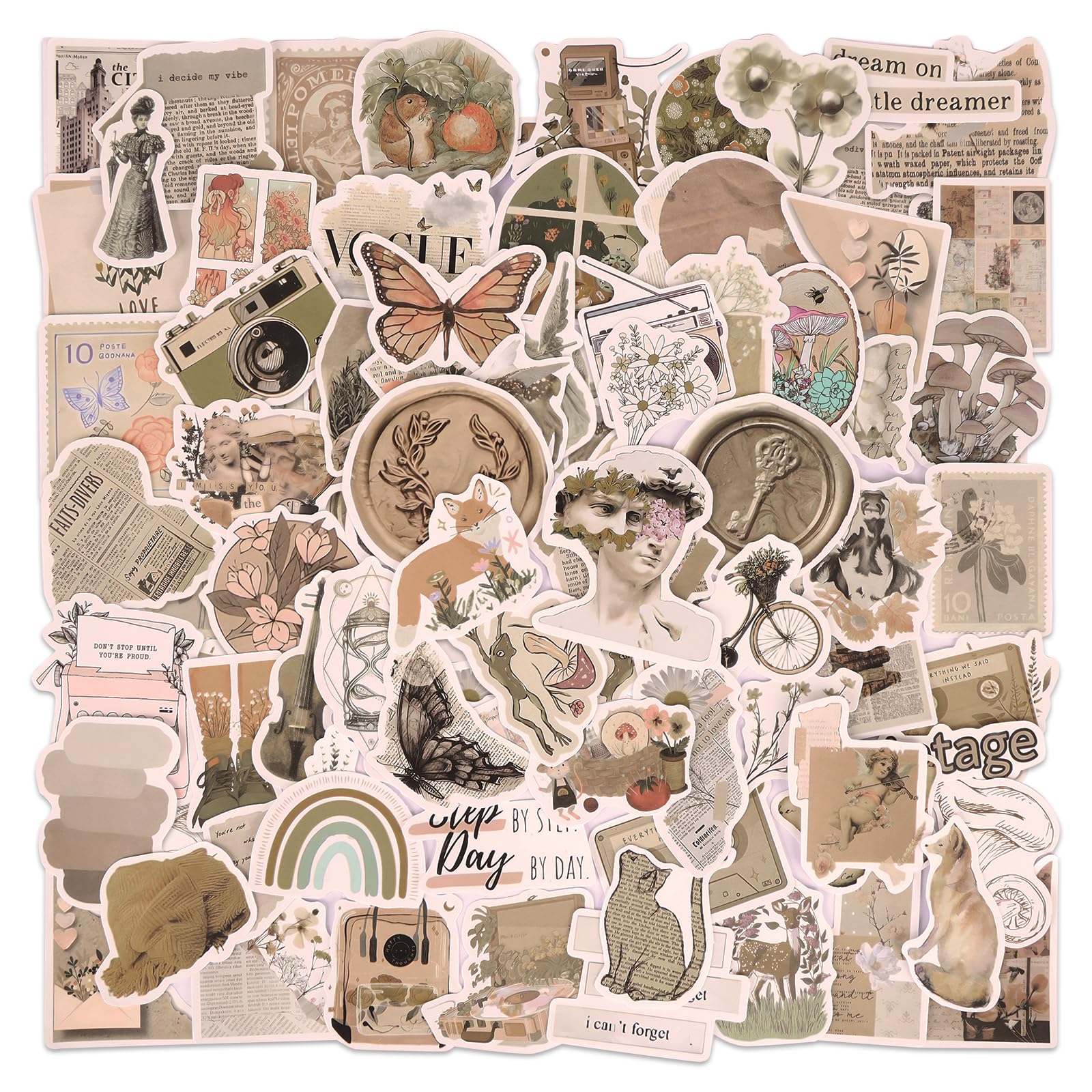 200Pcs Vintage Stickers - Waterproof Vinyl Decals for Scrapbooking, Water Bottles, Notebooks & Junk Journals - Aesthetic DIY Stickers for Kids, Teens & Adults - Perfect for School Supplies, Gift Wrapping & Home Decor