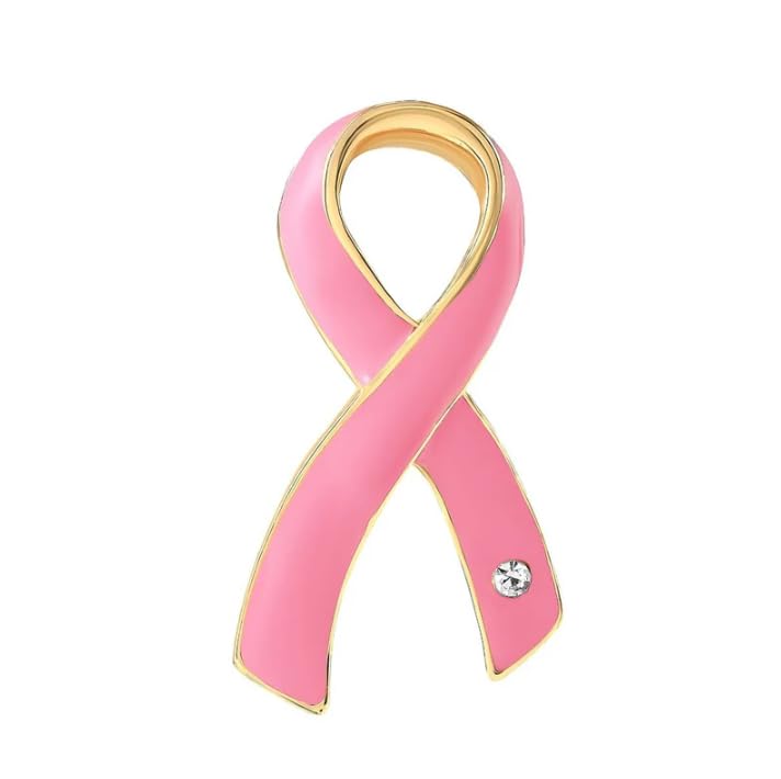 Large Pink Ribbon Pin w/ Crystal