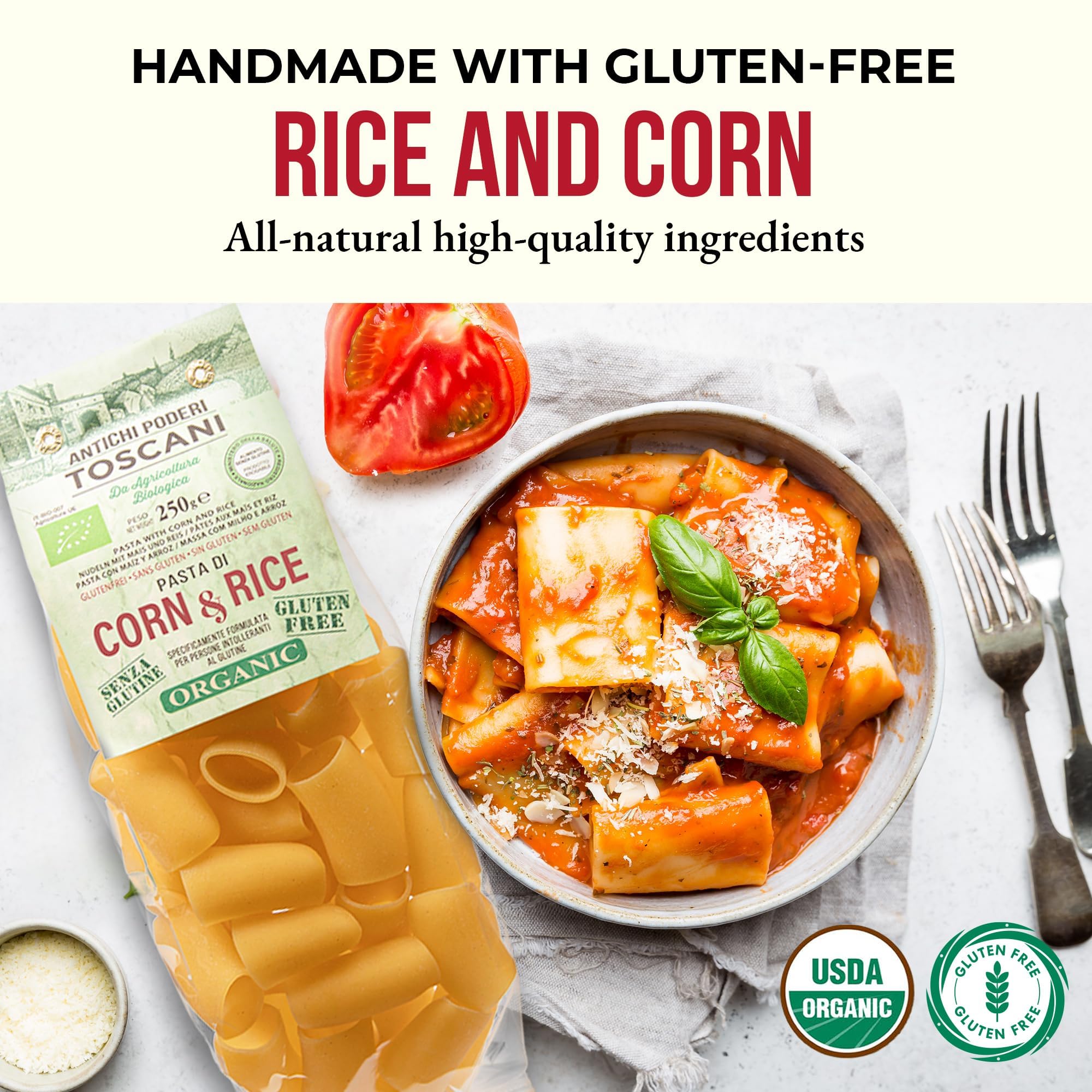 Organic Paccheri Pasta - Gluten-Free Corn & Rice Pasta, Large Circle Shells Imported from Italy | Authentic Italian Gourmet Pasta | 8.8 oz (250g) Pack | Perfect for Vegan, Gluten-Free Diets & Italian Cuisine | Ideal for Pasta Salads, Baked Dishes & Gourmet Meals