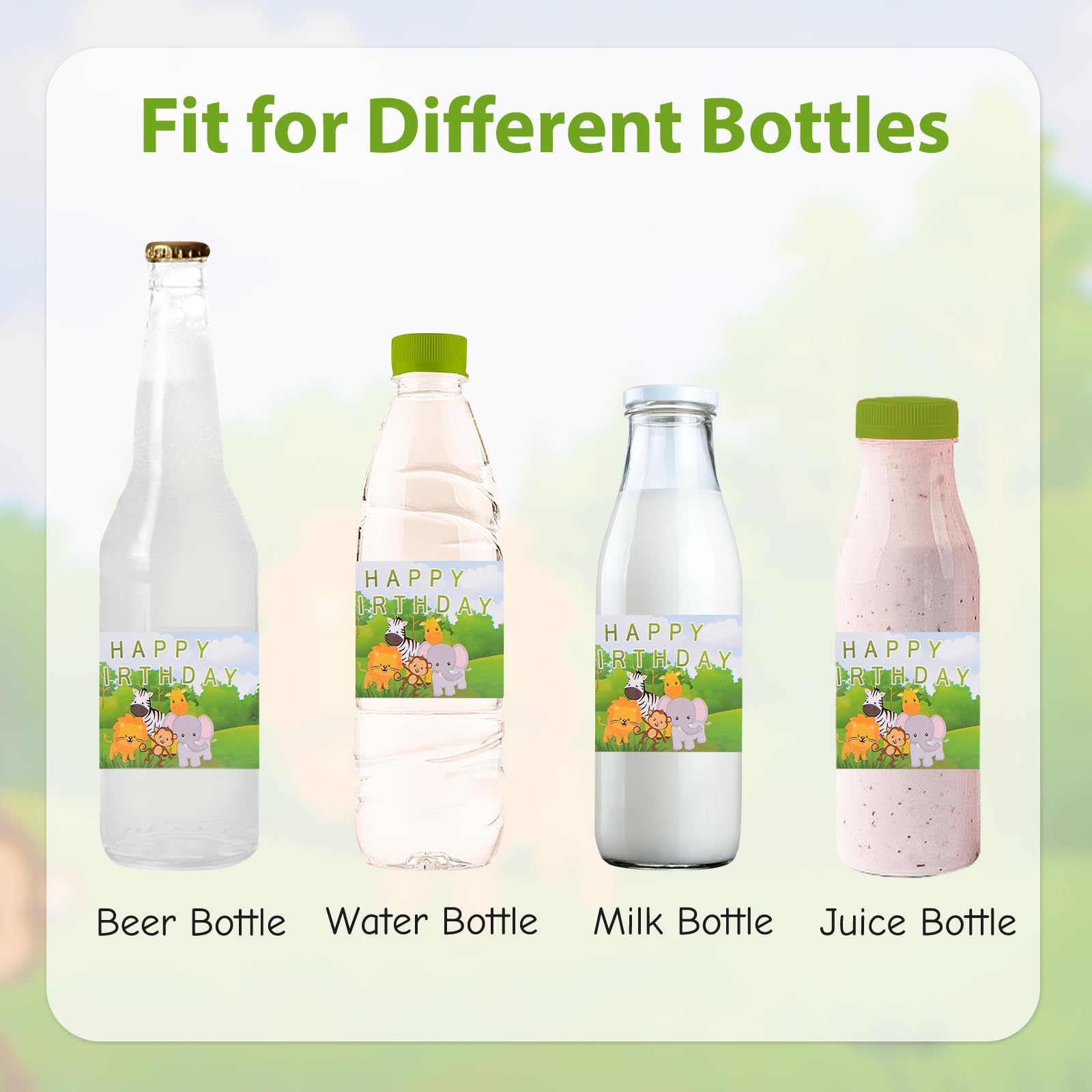 48 Pcs Jungle Animal Water Bottle Labels - Waterproof Birthday Party Decorations for Kids, Baby Shower Favors, Boy & Girl Party Supplies - Perfect for Birthday Parties, Baby Showers, School Events & Classroom Activities