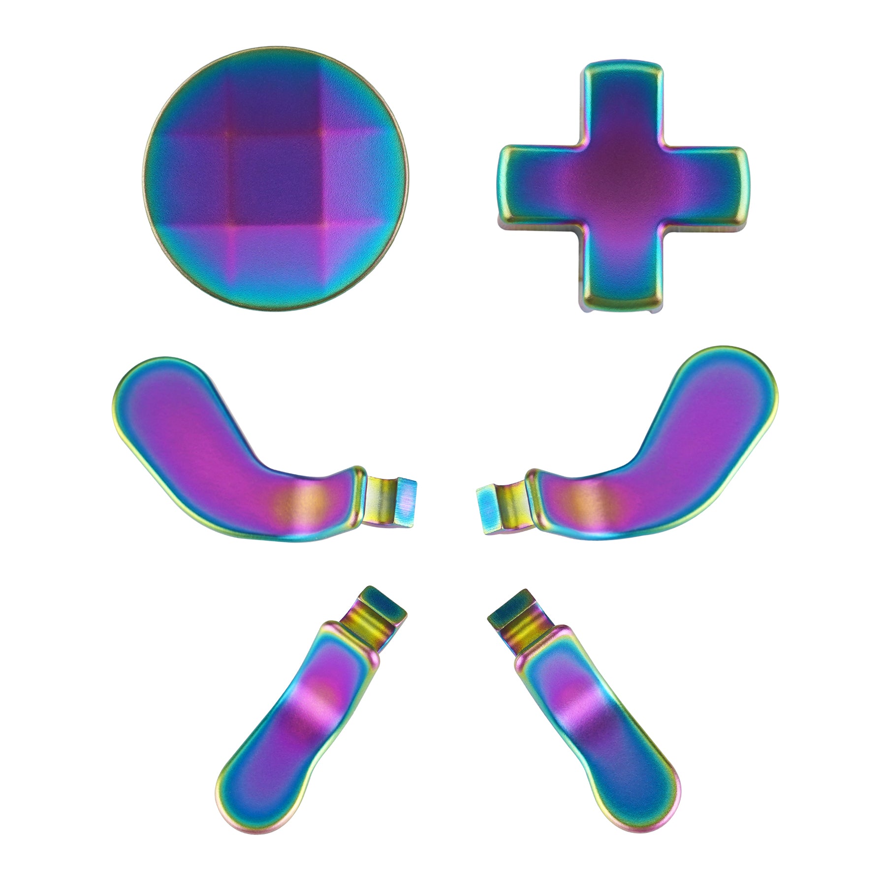 eXtremeRate 6-in-1 Replacement Kit - Metallic Magnetic Stainless Steel Back Paddles & D-Pad for Xbox One Elite/Elite Series 2/Elite 2 Core Controller - Rainbow Aura Blue & Purple - Perfect for Competitive Gaming & Controller Customization