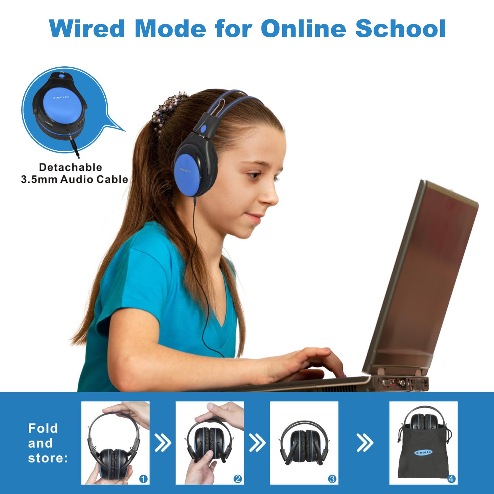 SIMOLIO 4 Pack Kids Headphones for Car - Adjustable 3-Level Volume Limiting, Wireless IR Headphones for DVD Players, 2 Channel Infrared Headsets for Vehicle Entertainment - Perfect for Road Trips & Family Travel