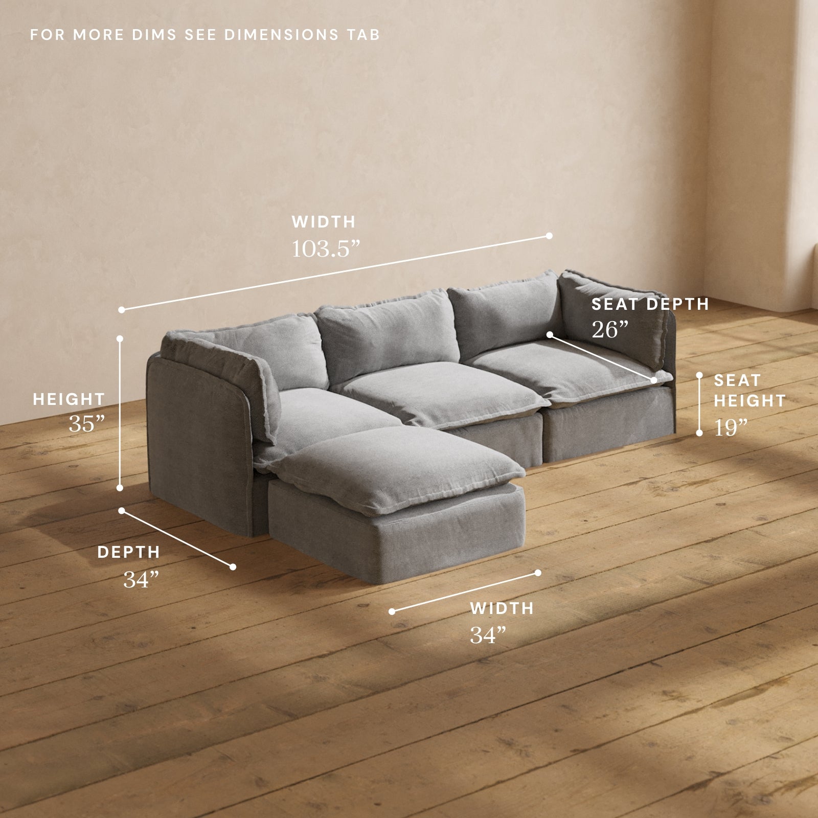 Modular Performance 3-Seater Sectional Sofa in Ash Fabric - Modern L-Shaped Living Room Couch for Small Spaces | Perfect for Apartments, Family Rooms & Cozy Movie Nights