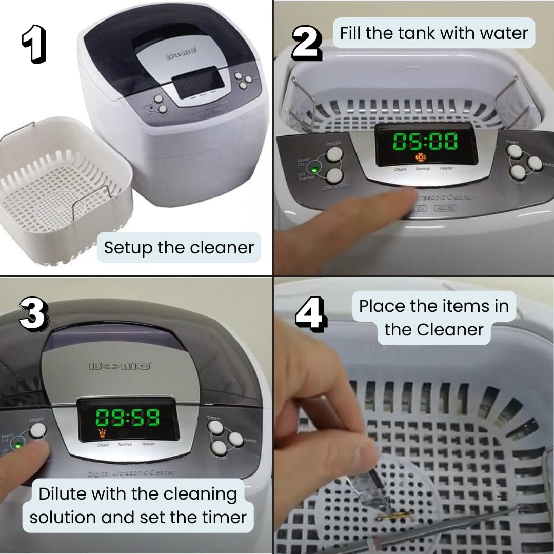 iSonic P4810+BHK01B Commercial Ultrasonic Cleaner with 500ml Beaker Holder Set - Professional Jewelry, Dental Tools & Liposomal Vitamin C DIY Cleaning Solution for Home & Lab Use