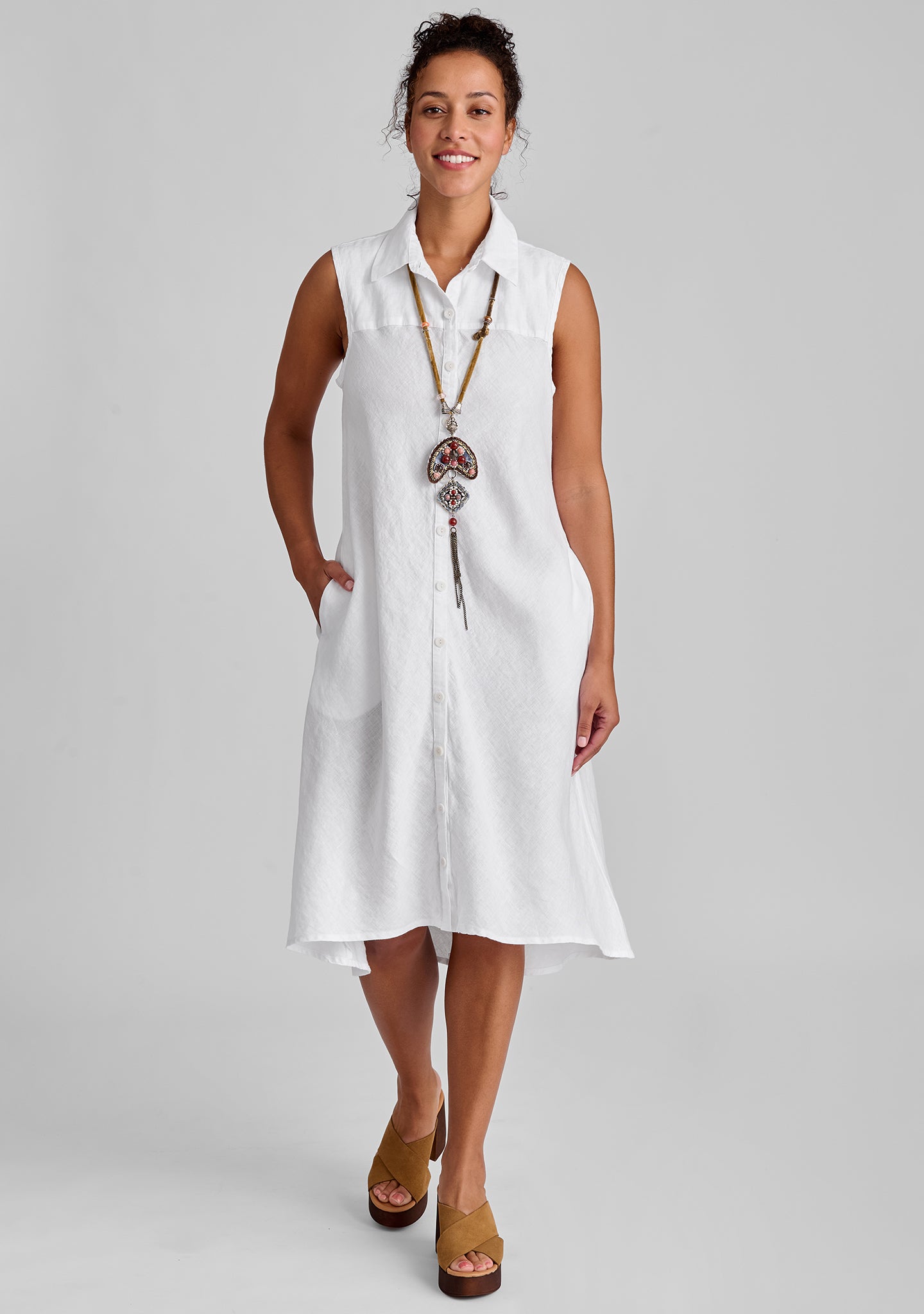 Skyline Linen Button Down Dress for Women - Breathable Summer Casual Dress with Pockets | Perfect for Beach, Office, and Date Night Outfits
