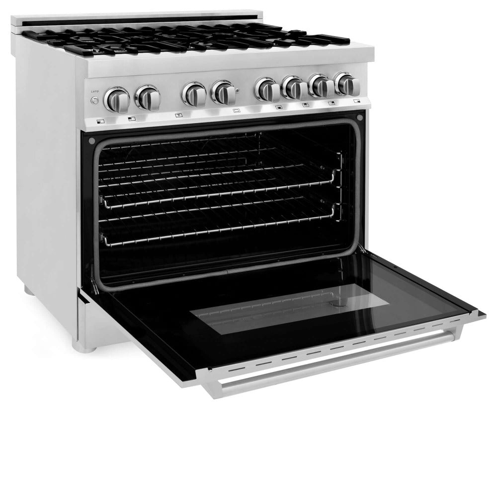 ZLINE 36 Inch Professional Kitchen Package - Stainless Steel Dual Fuel Range & Convertible Vent Hood (2KP RARH36) | Perfect for Home Chefs & Modern Kitchens