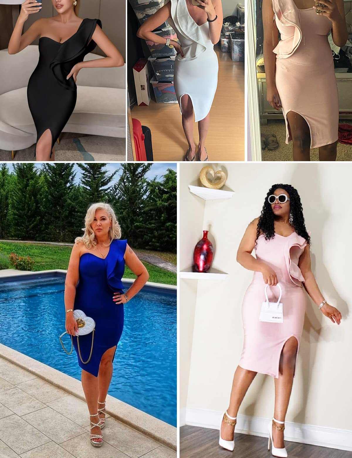 Elegant Women's Ruffled One Shoulder Bodycon Bandage Dress for Wedding Guest, Evening Party & Cocktail Events | Sexy Split Design for Night Out & Special Occasions