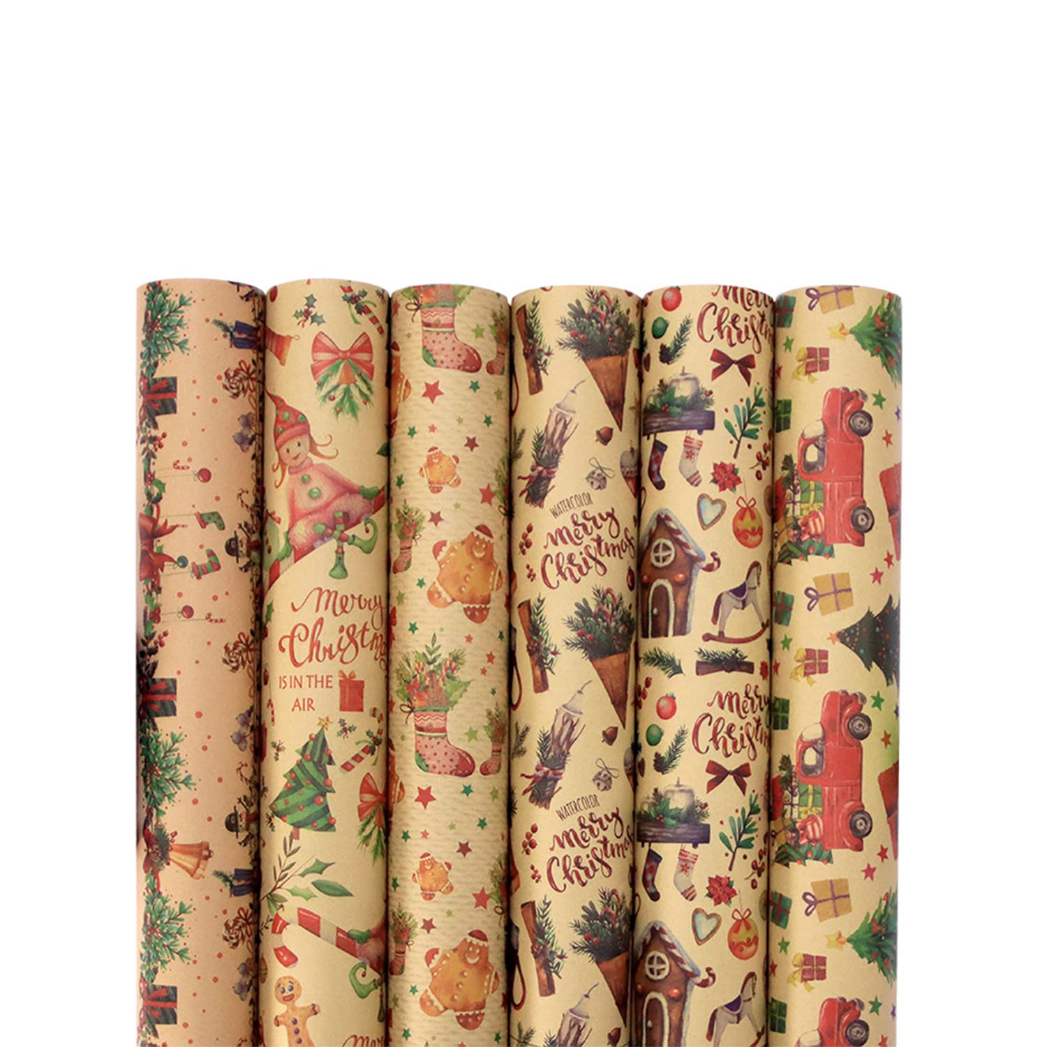 Premium Sorkwo Christmas Wrapping Paper - 6 Unique Holiday Design Sheets for Gift Wrapping | Perfect for Christmas, Birthday Parties & Festive Celebrations | Ideal for Presents, Stocking Stuffers & Holiday Decorations