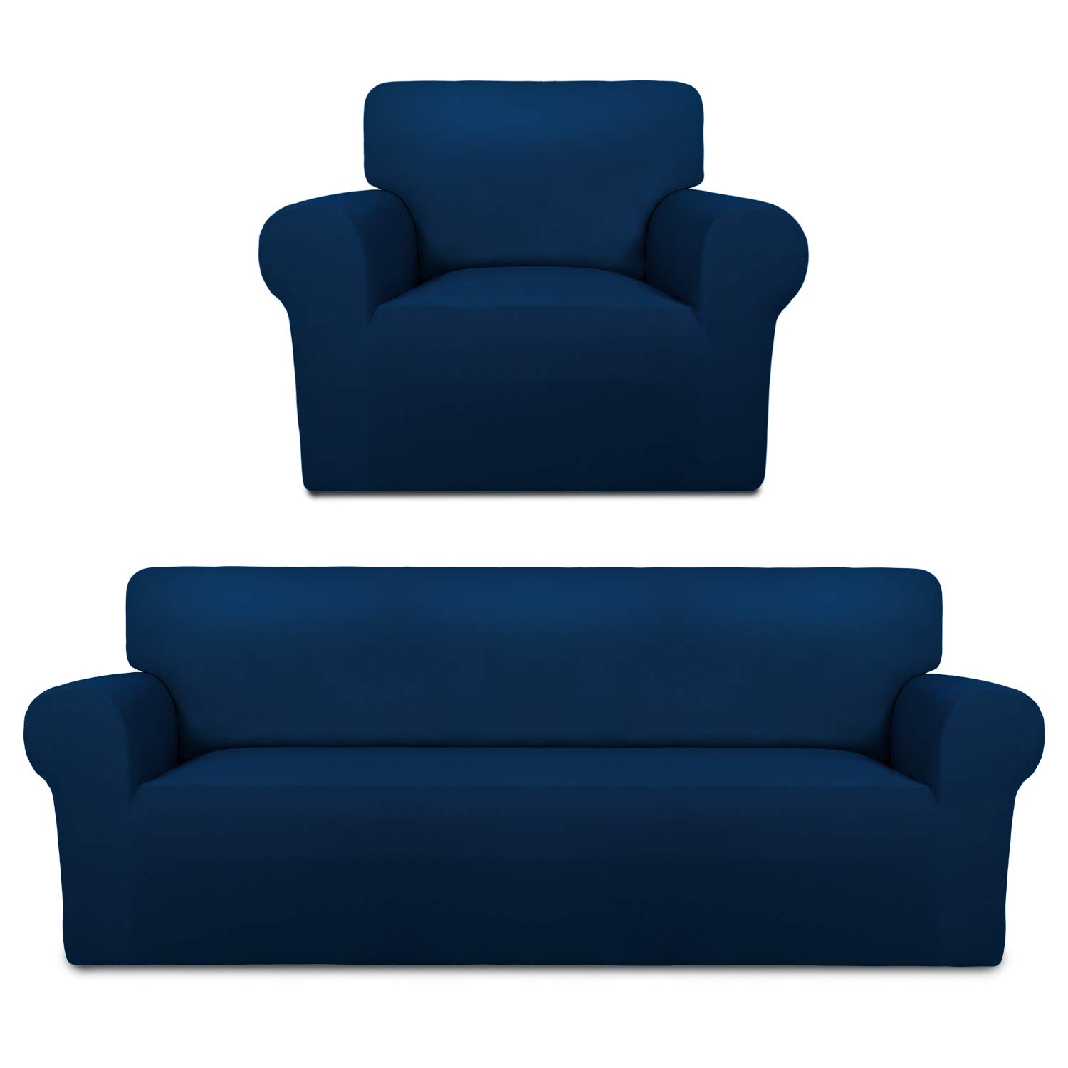 PureFit Fleece Sofa Slipcover Set - Navy Blue Couch Cover for Living Room | Stretchable Furniture Protector for Pets, Kids & Everyday Use