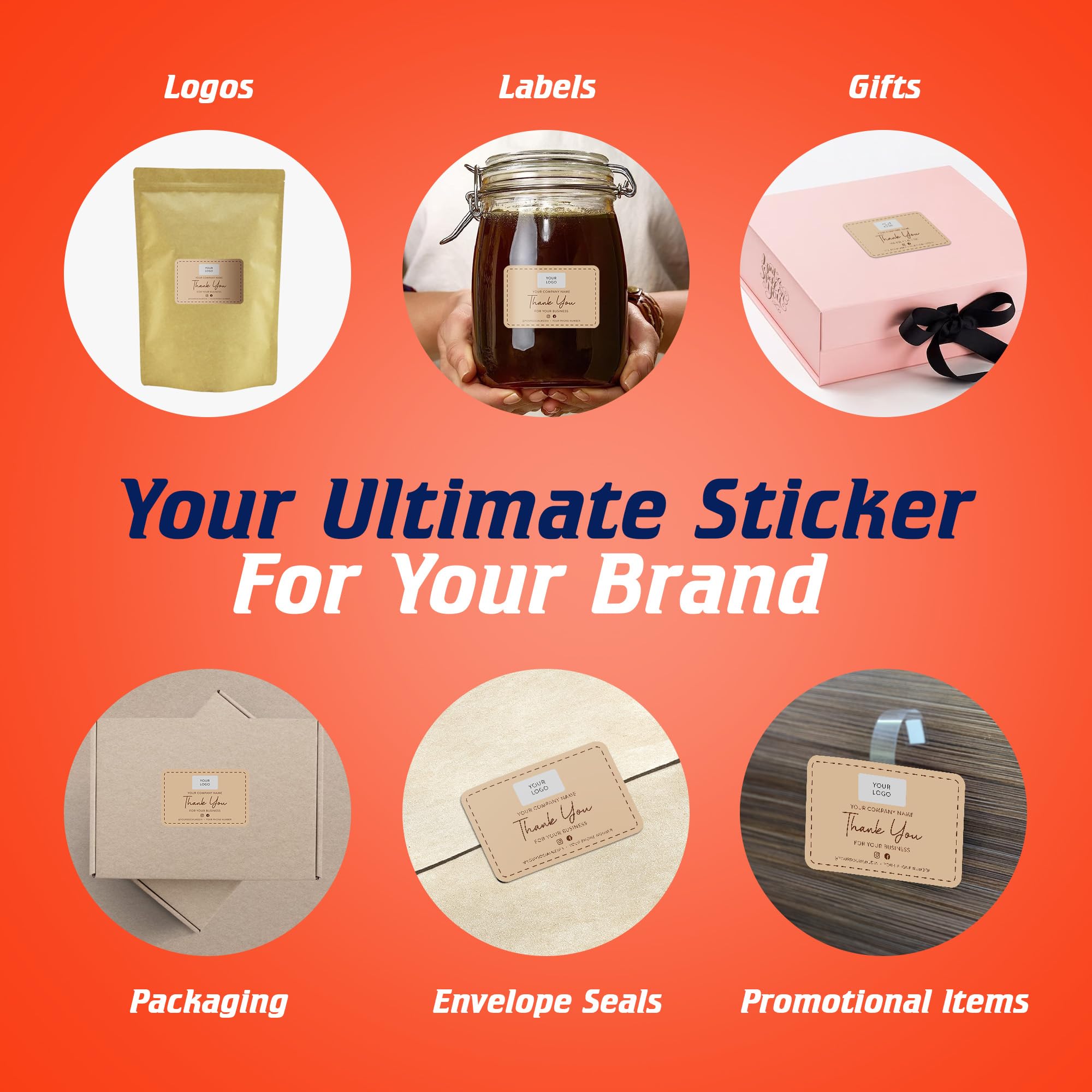 Custom Rectangle & Square Vinyl Stickers - Personalized Logo Labels for Small Business (6x4 Inches, Brown) - Perfect for Handmade Products, Packaging, Bottles, Jars, Candles & Branding
