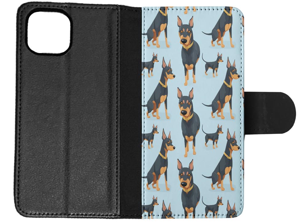 Doberman Pinscher Puppy Dog Pattern Faux Leather Flip Wallet Phone Case for Apple iPhone 14 Plus - Stylish Protective Cover for Everyday Use and Travel