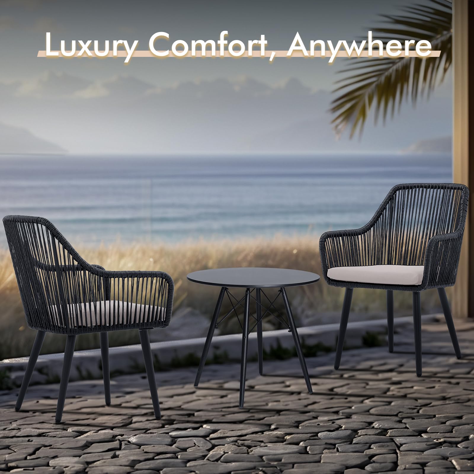 JOIVI 2-Piece Patio Dining Chairs Set - Outdoor Rattan Armchairs with Cushions for Garden, Backyard, Lawn - 350lb Weight Capacity Black Wicker Chairs for Indoor & Outdoor Use - Perfect for Dining, Lounging, and Entertaining Guests