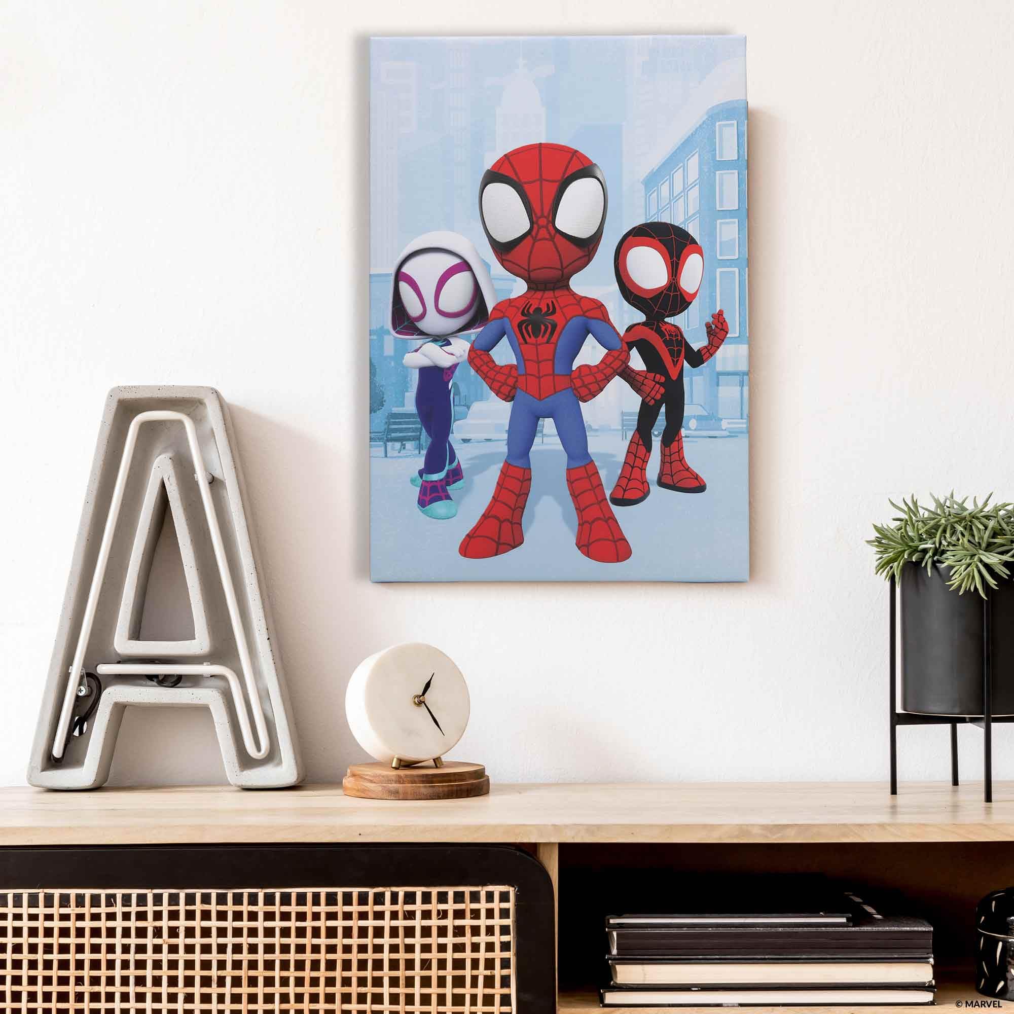 Marvel Spidey and His Amazing Friends Rooftop City Scene Gallery Wrapped Canvas Wall Art - Superhero Home Decor for Kids' Room, Playroom & Nursery