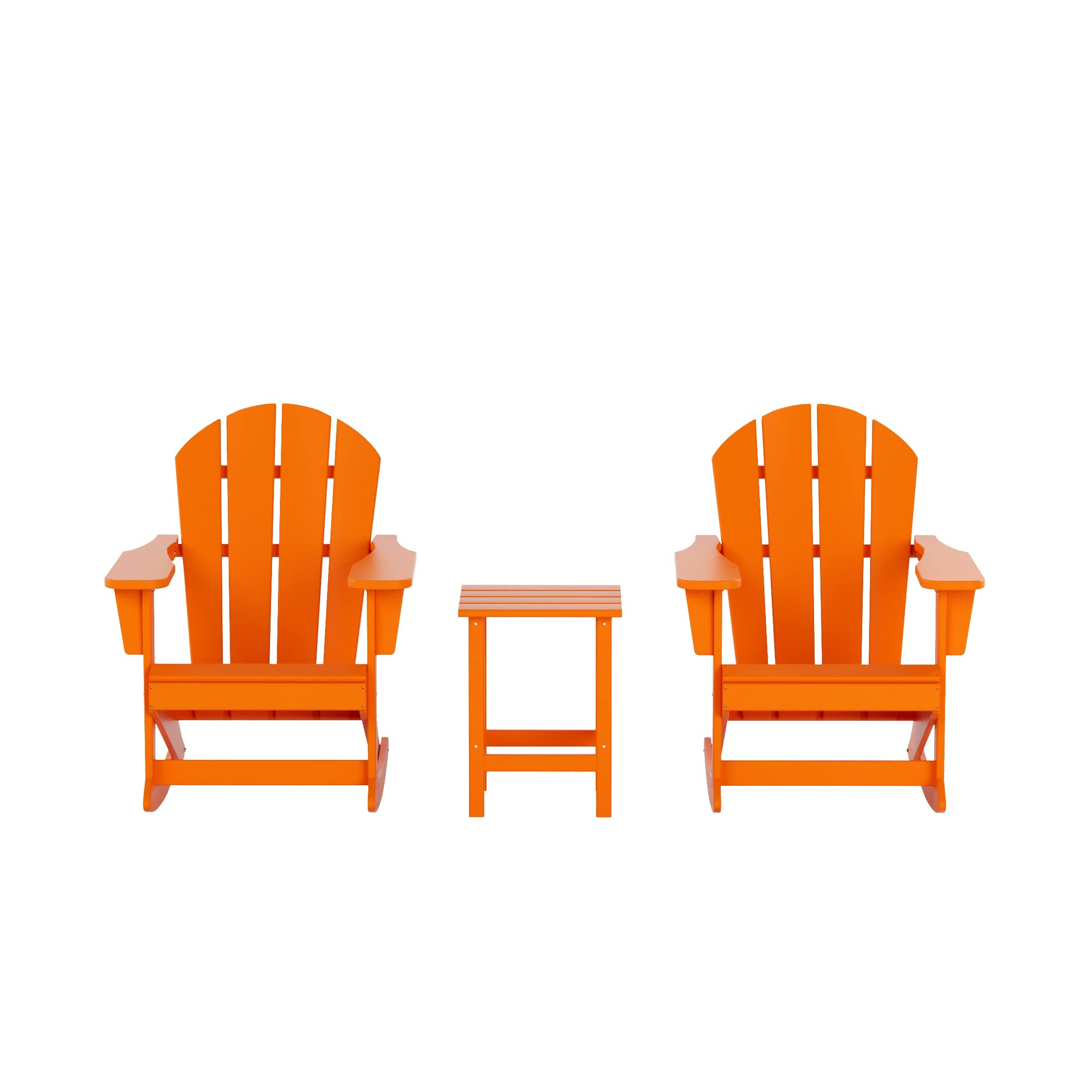 WO Home Furniture 3-Piece Patio Rocking Chair Set - Classic Outdoor Adirondack Rocker Chairs with Matching Table (Orange) - Perfect for Backyard, Garden, Porch & Poolside Relaxation