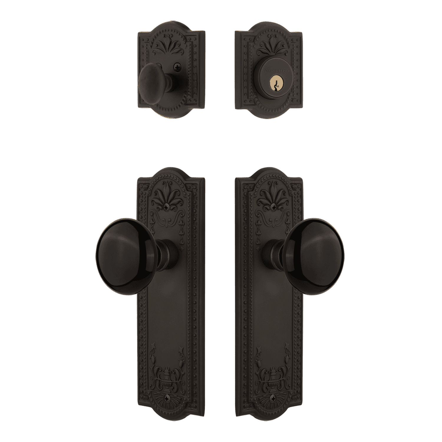 Oil Rubbed Bronze Entry Door Set with Black Porcelain Knob - Elegant Meadows Collection for Home & Office Security (Indoor/Outdoor Use)
