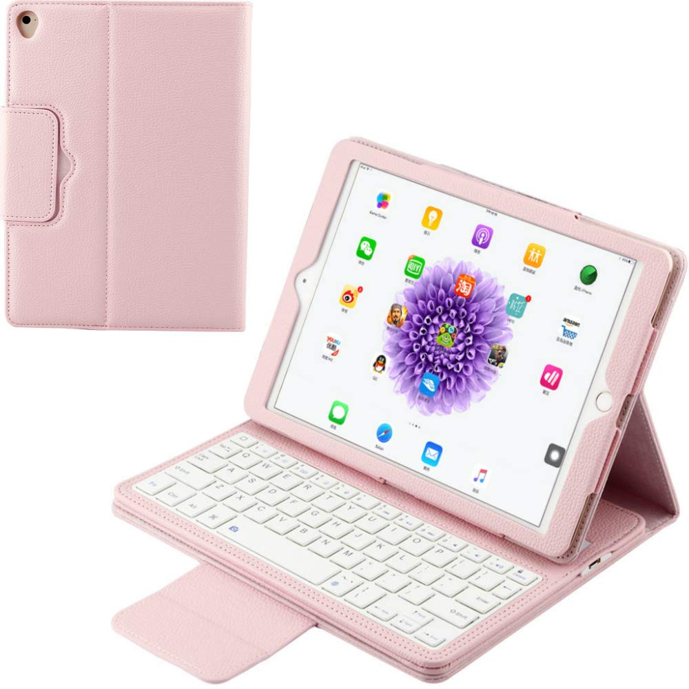 Premium PU Leather Keyboard Case for iPad 9.7/Pro 9.7/Air 1&2 (2018/2017 Models) - Detachable Magnetic Keyboard, Multi-Angle Stand, Slim Protective Cover (Pink) | Perfect for Work, Study & Travel