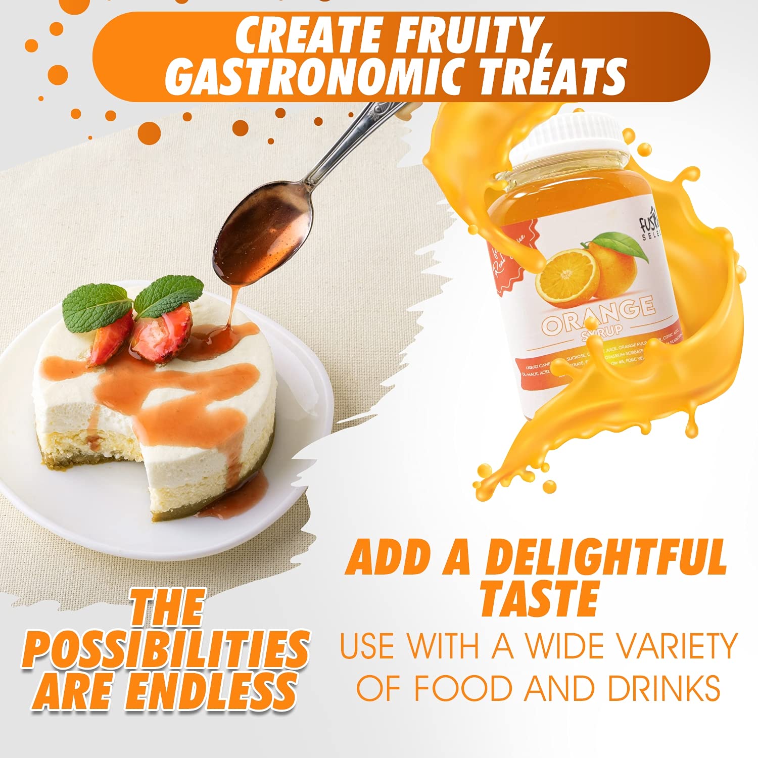 Fusion Select Mango Syrup - Natural Flavor Enhancer for Bubble Tea, Yogurt, Cocktails & Desserts | Made with Real Fruit Juice | 14oz Bottle | Perfect for Smoothies, Shaved Ice, Slushies & Soda Drinks