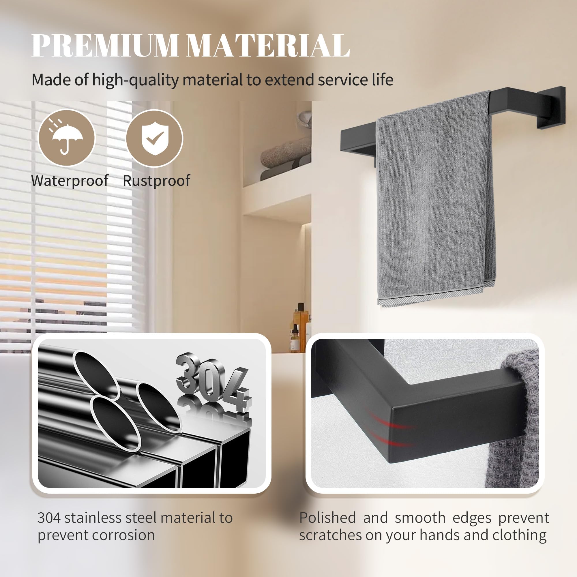 Premium Black Stainless Steel Bathroom Hardware Set - 7-Piece Towel Bar Holder & Bath Accessories Kit for Modern Bathrooms (Ideal for Guest Bathrooms, Master Suites & Spa-Style Decor)