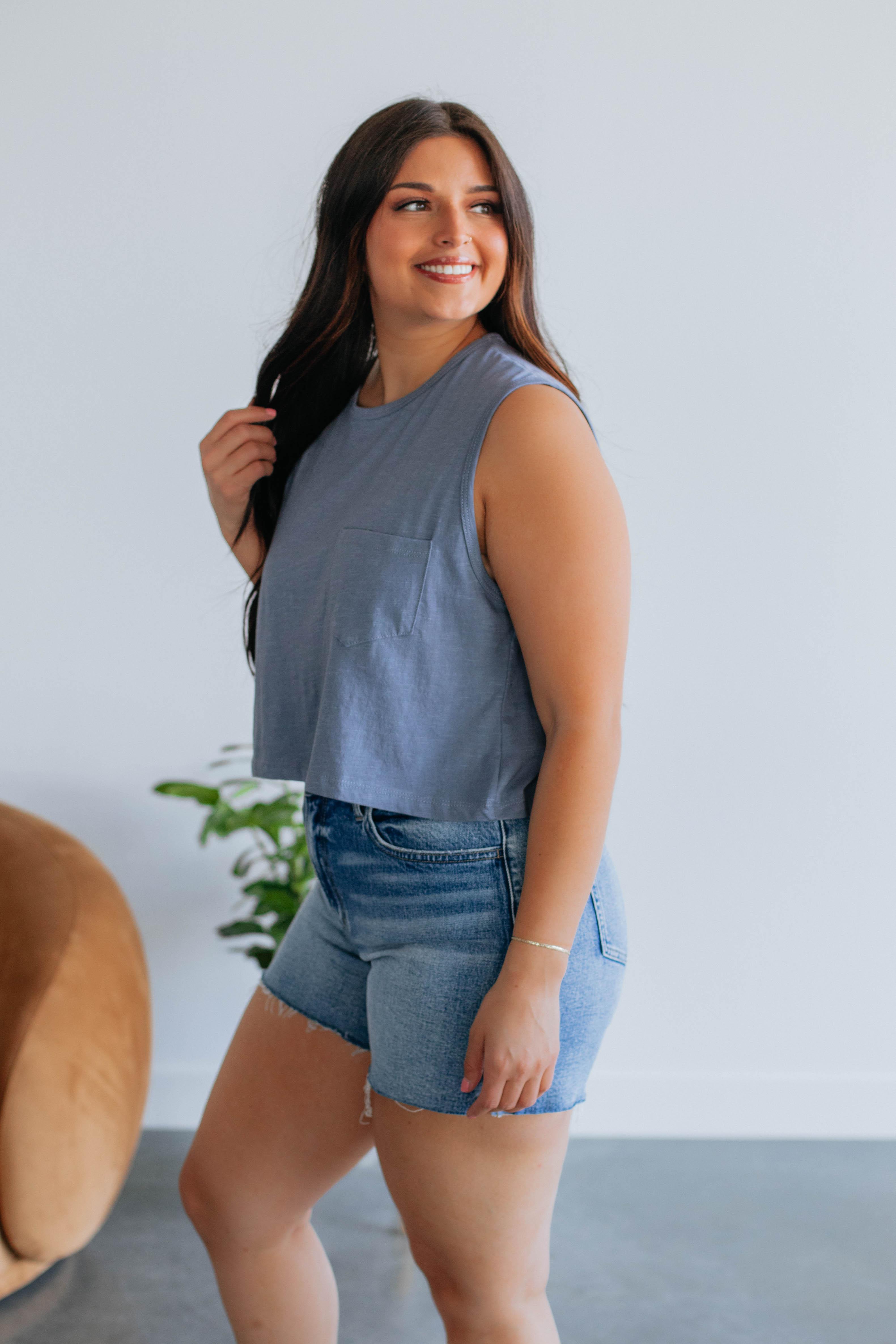 Esmarie Women's Tank Top - Soft & Comfortable Steel Blue Casual Shirt for Yoga, Running & Everyday Wear