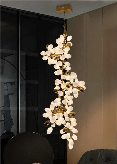 Large Branch Copper Chandelier with Grape-Shaped Bulbs - Unique Vintage Ceiling Light Fixture for Staircase, Duplex, High Ceiling Living Room, Restaurant & Dining Room Decor | Perfect for Rustic, Farmhouse or Industrial Style Interiors