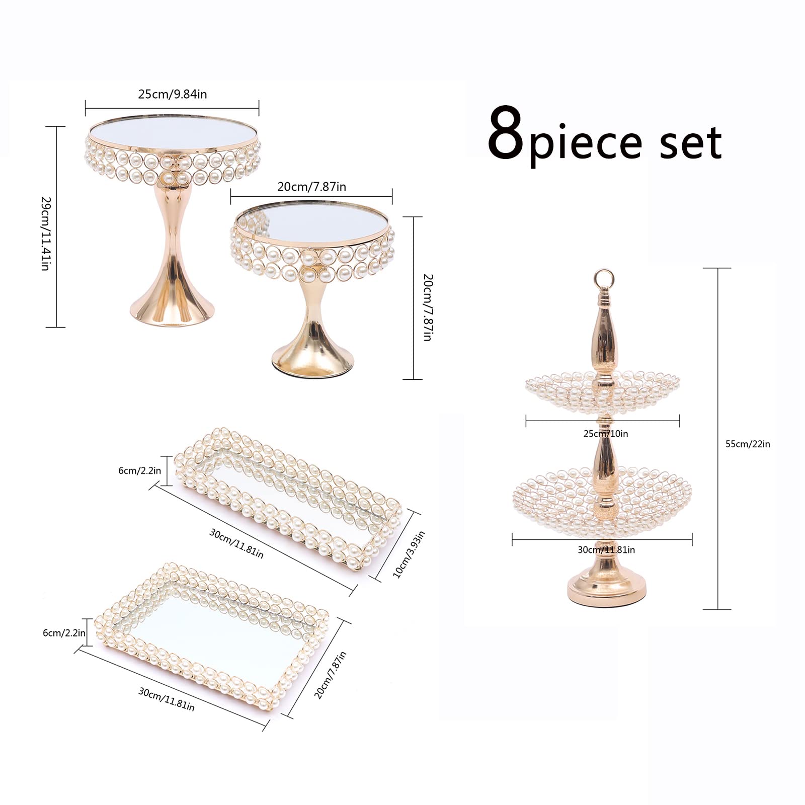Premium Metal Cake Stand Set - Elegant Cupcake Holder & Dessert Display Tray with Crystal Accents for Weddings, Birthdays, Baby Showers | 8-Piece Party Serving Platter for Home Decor & Celebration Events