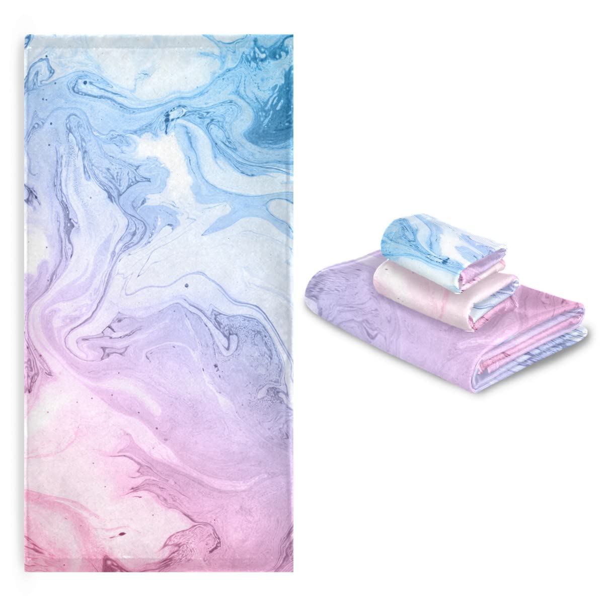 Premium 3-Piece Abstract Marble Bath Towel Set - Super Absorbent, Soft & Quick-Drying - Perfect for Bathroom, Beach, Gym & Pool Use - Pink & Blue Decorative Towels for Spa, Travel & Home Decor