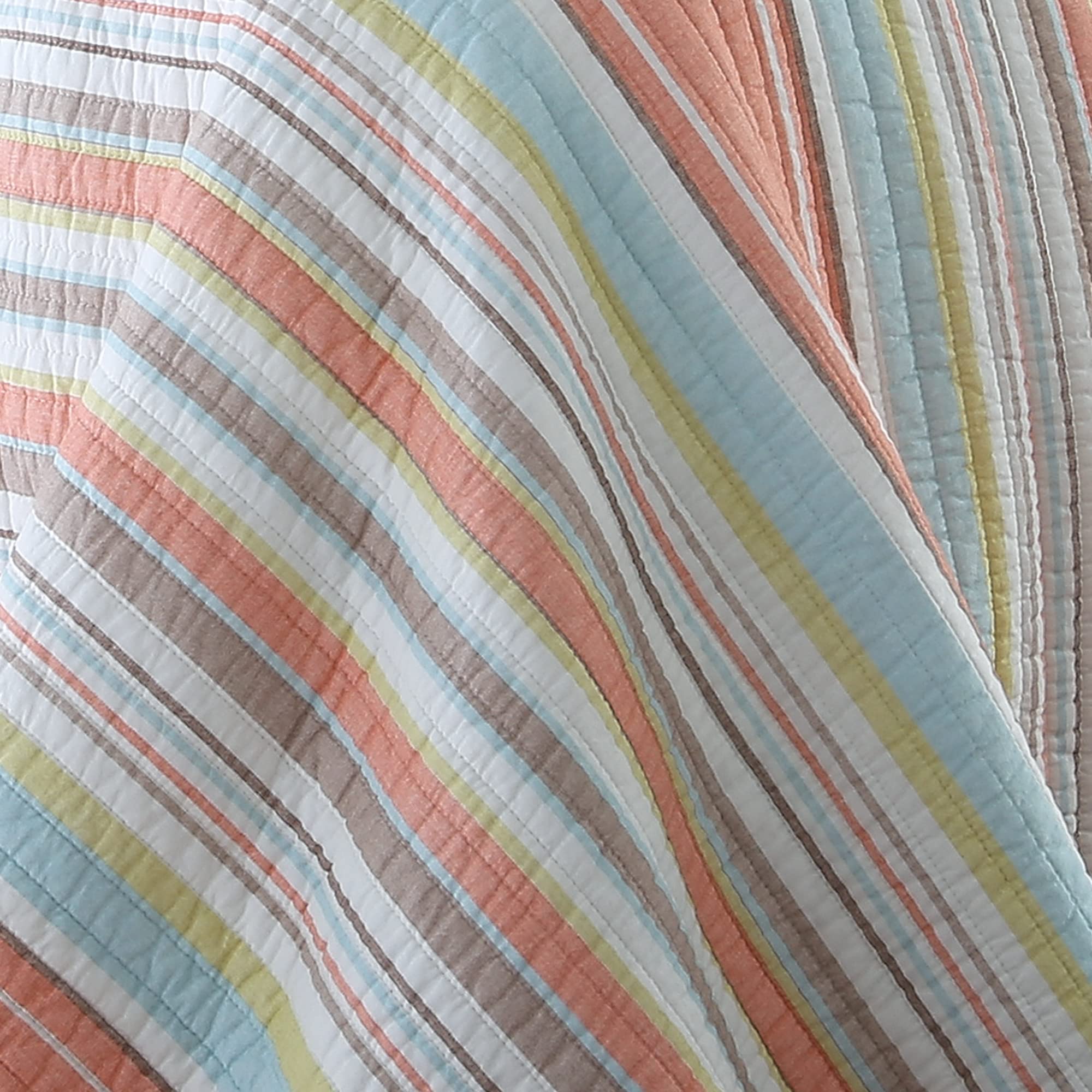 Levtex Home Brighton Coral Full/Queen Cotton Quilt Set - Striped Coastal Bedding for Beach House, Guest Room & Master Bedroom Decor