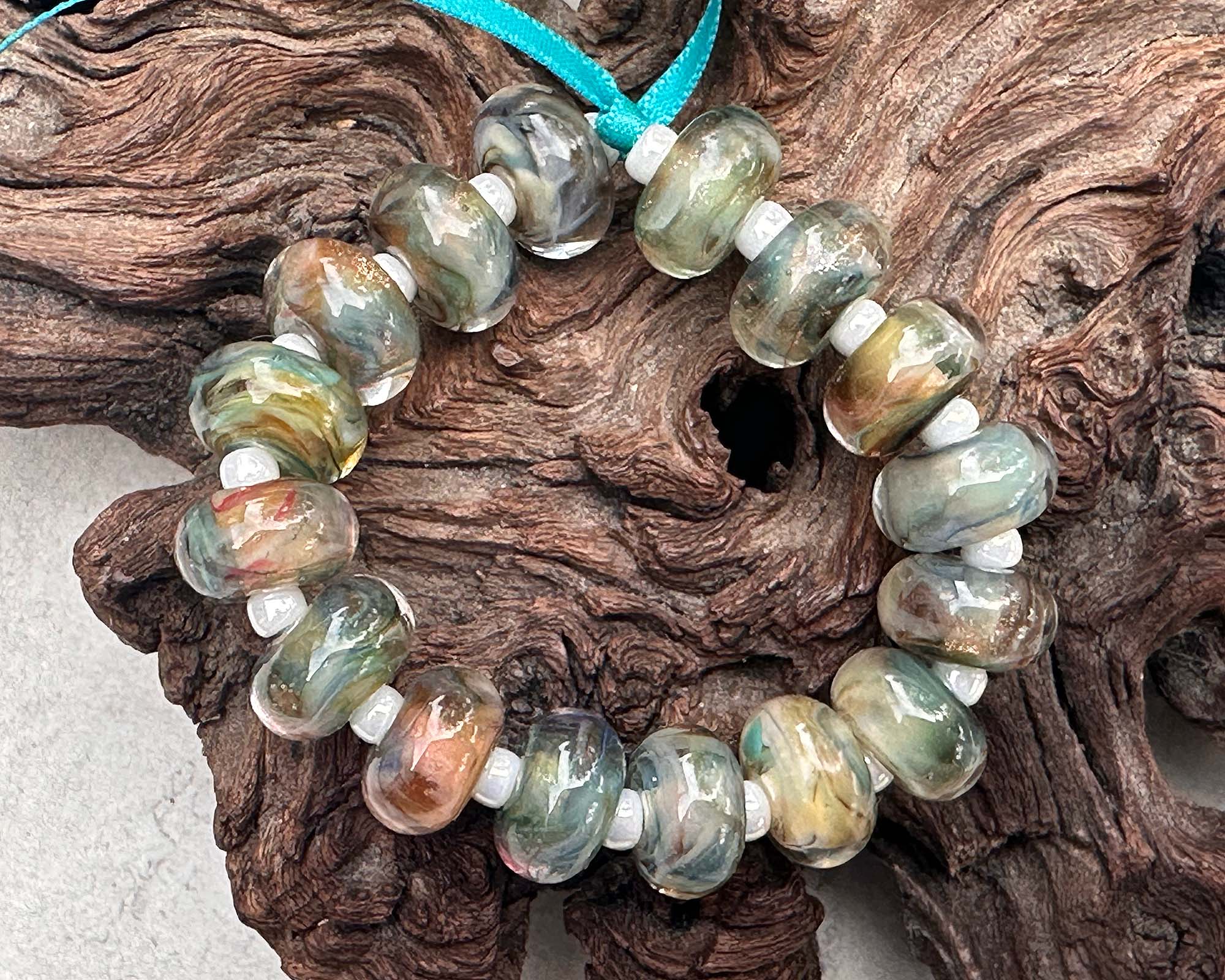 15pcs Caribbean Mist Swirls Lampwork Glass Beads Set for Jewelry Making - DIY Bracelet, Necklace & Craft Projects (SRA Certified) - Perfect for Beaders, Artists and Gift Giving