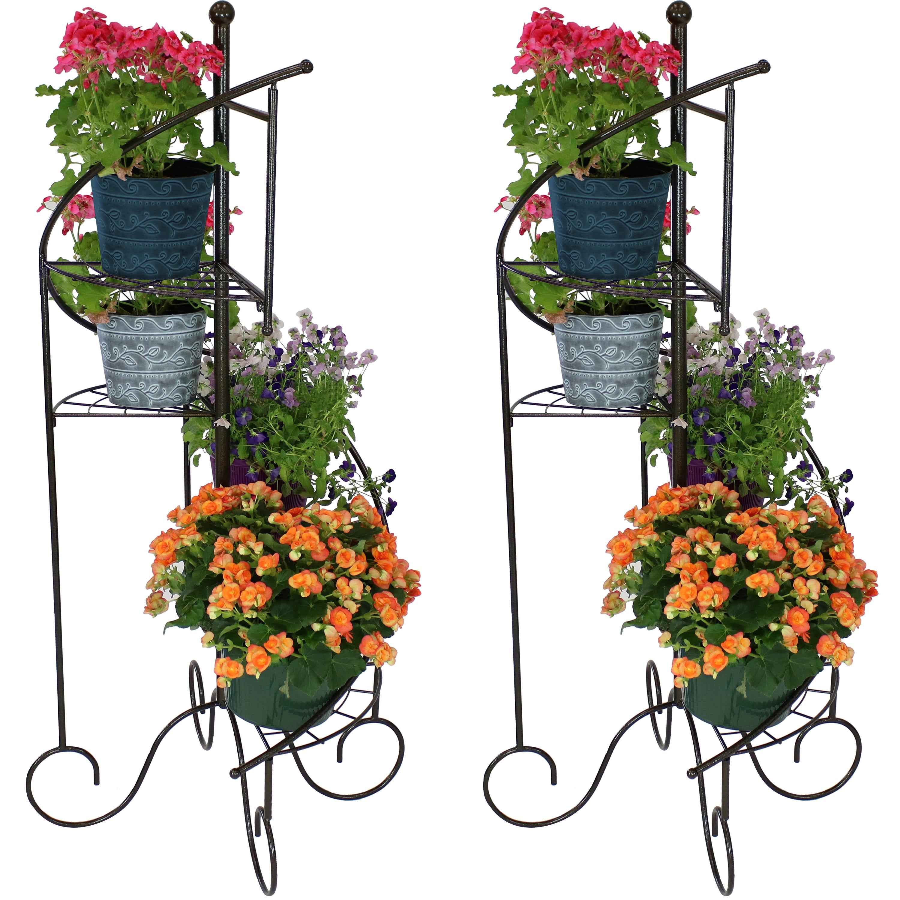 4 Tier Spiral Staircase Iron Plant Stand Set of 2 - Indoor/Outdoor Garden Decor for Flowers, Herbs & Succulents - Perfect for Balcony, Patio & Home Decor