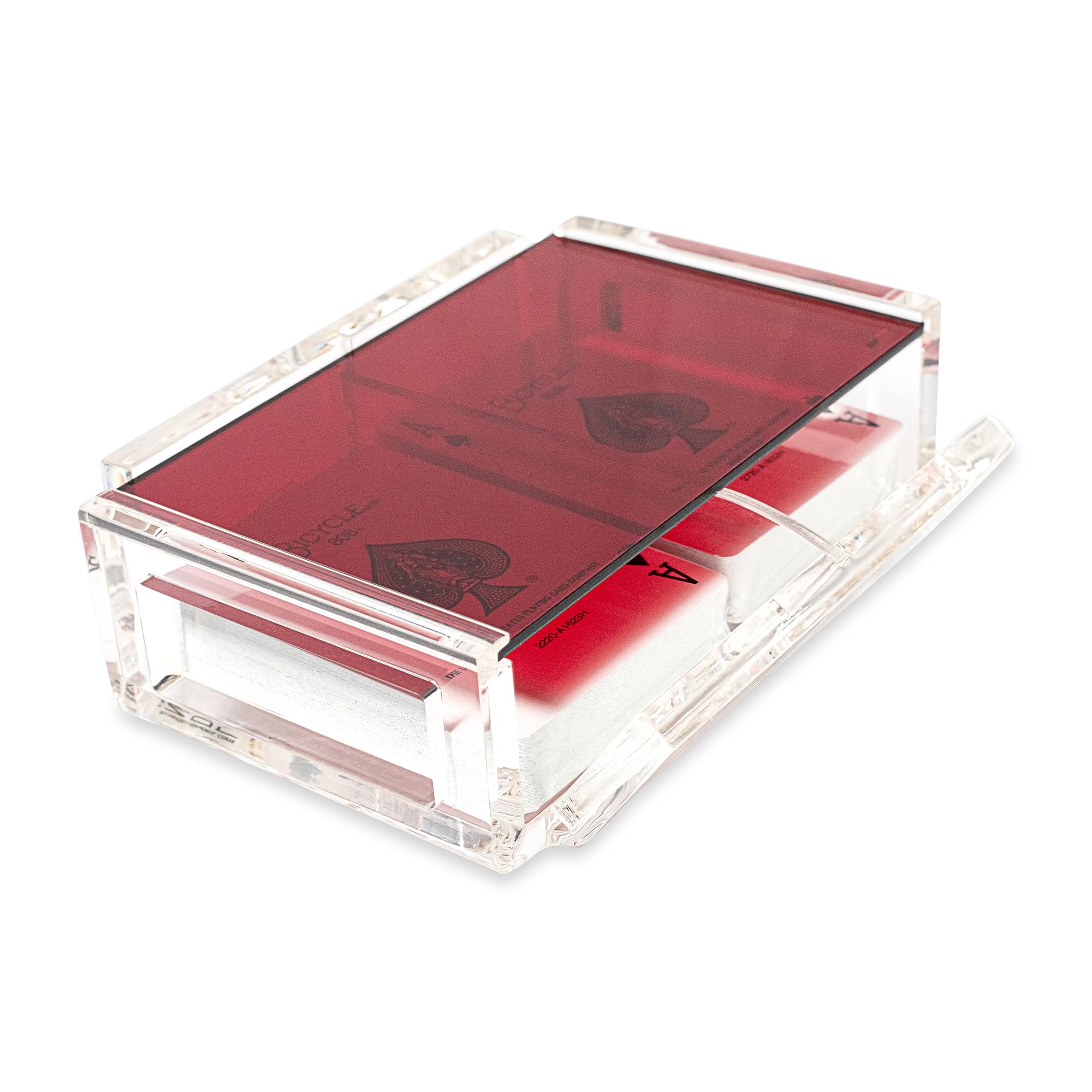 Acrylic Canasta Card Holder Tray Set with 2 Decks of Playing Cards - Sliding Lid & Revolving Base for Organized Card Storage - Perfect for Game Nights, Poker Parties & Family Gatherings