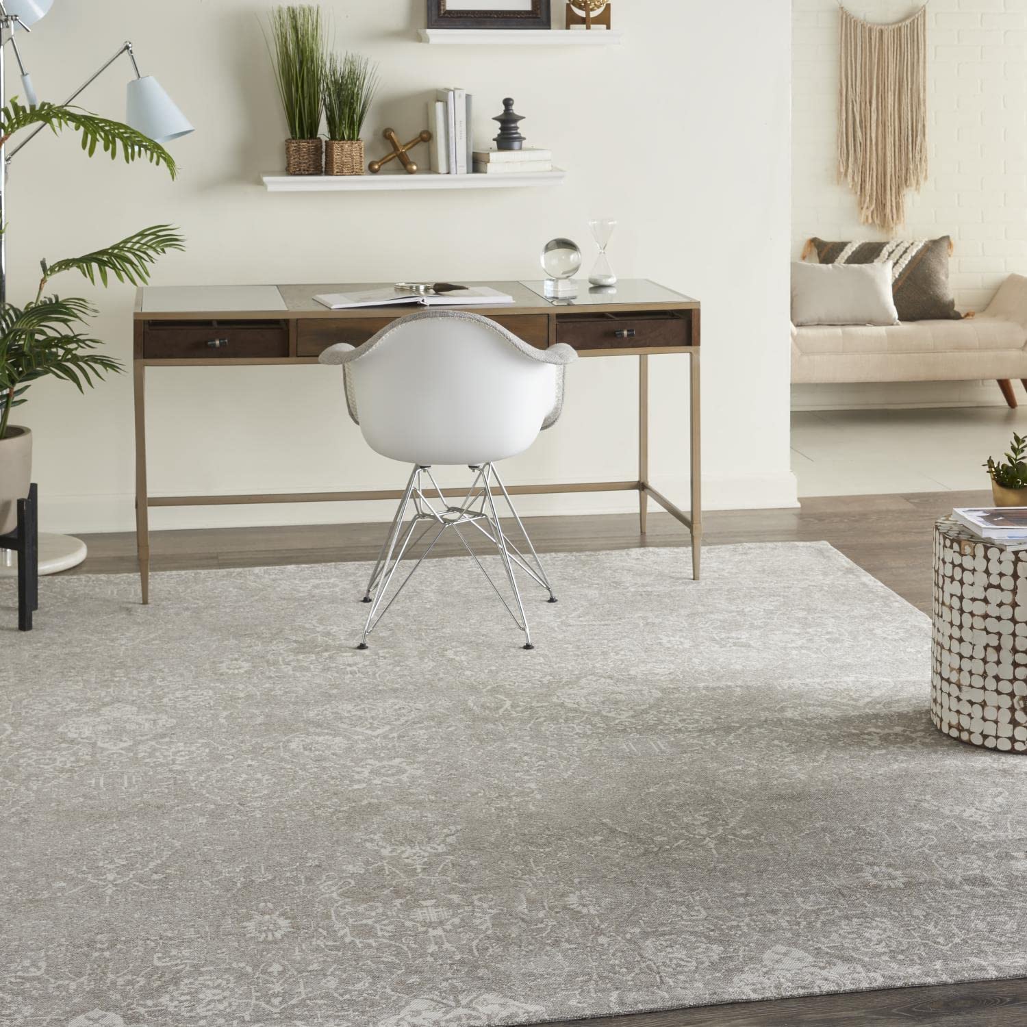 Nourison Damask Farmhouse Light Grey 8' x 10' Area Rug - Easy to Clean, Non-Shedding, Stain Resistant - Perfect for Bedroom, Living Room, Dining Room & Kitchen Decor (8x10)