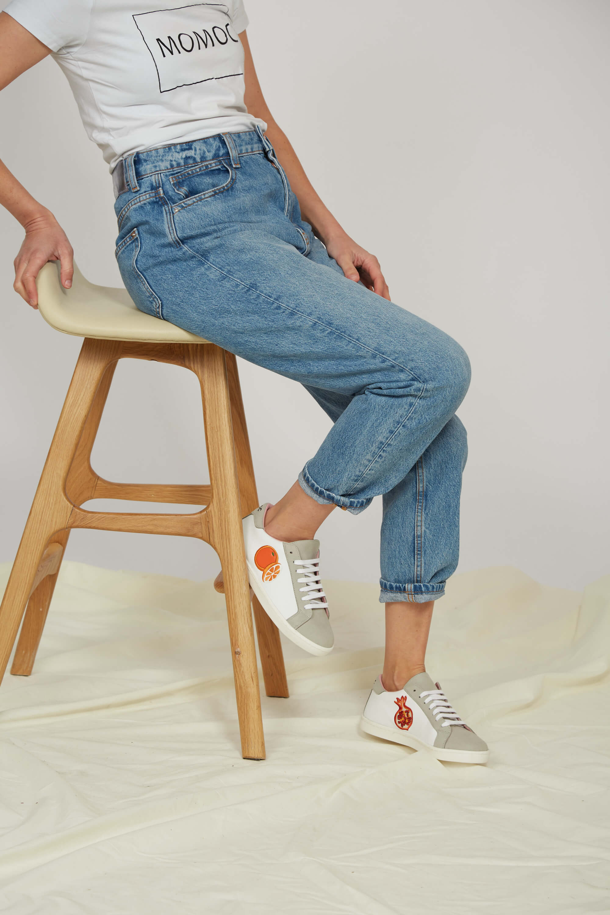 Vegan Leather Embroidered Sneakers for Women - White & Grey Floral Design | Comfortable Casual Shoes for Walking, Work & Everyday Wear