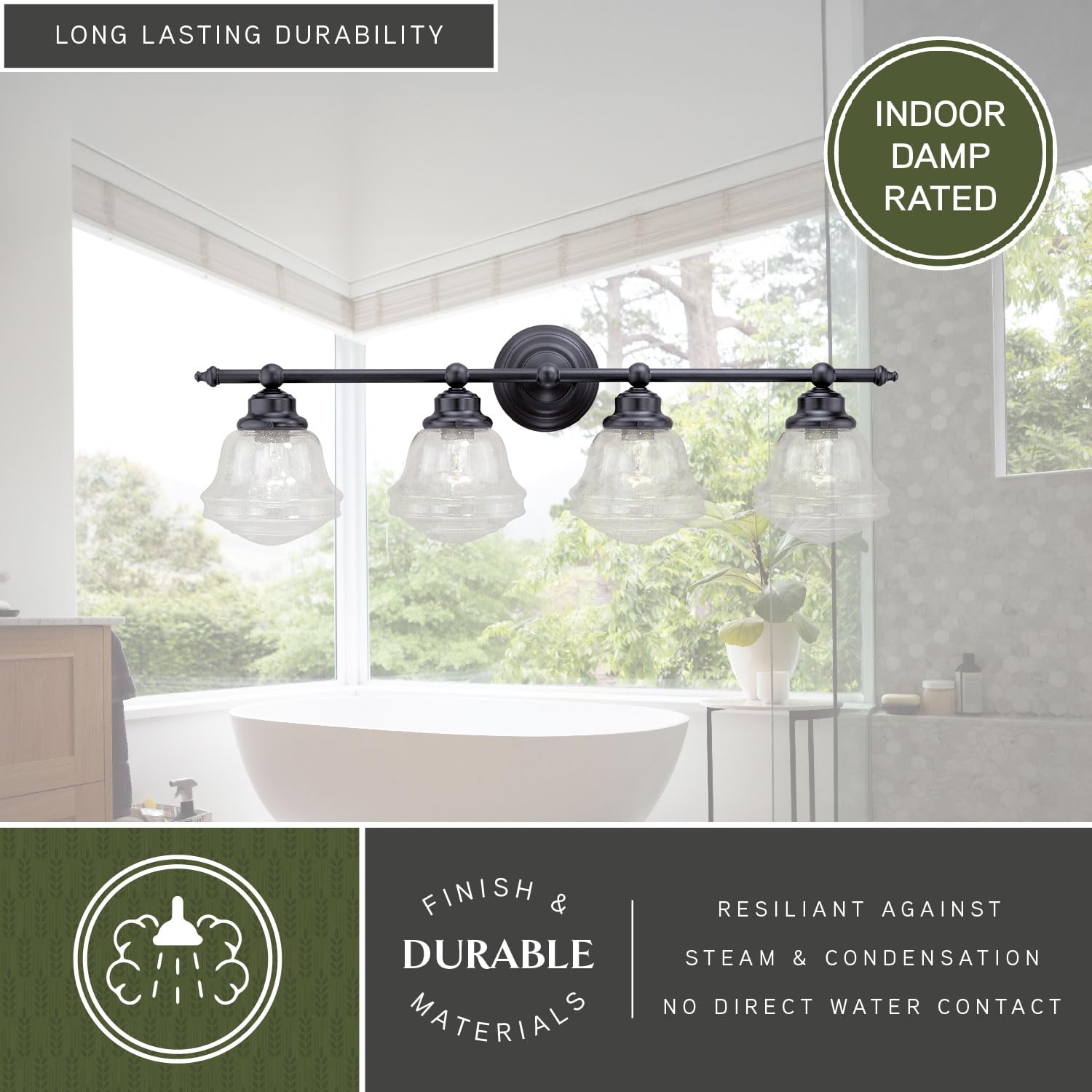 4-Light Bronze Farmhouse Schoolhouse Bathroom Vanity Light Fixture - Vintage Style Lighting for Bathroom, Powder Room & Dressing Area
