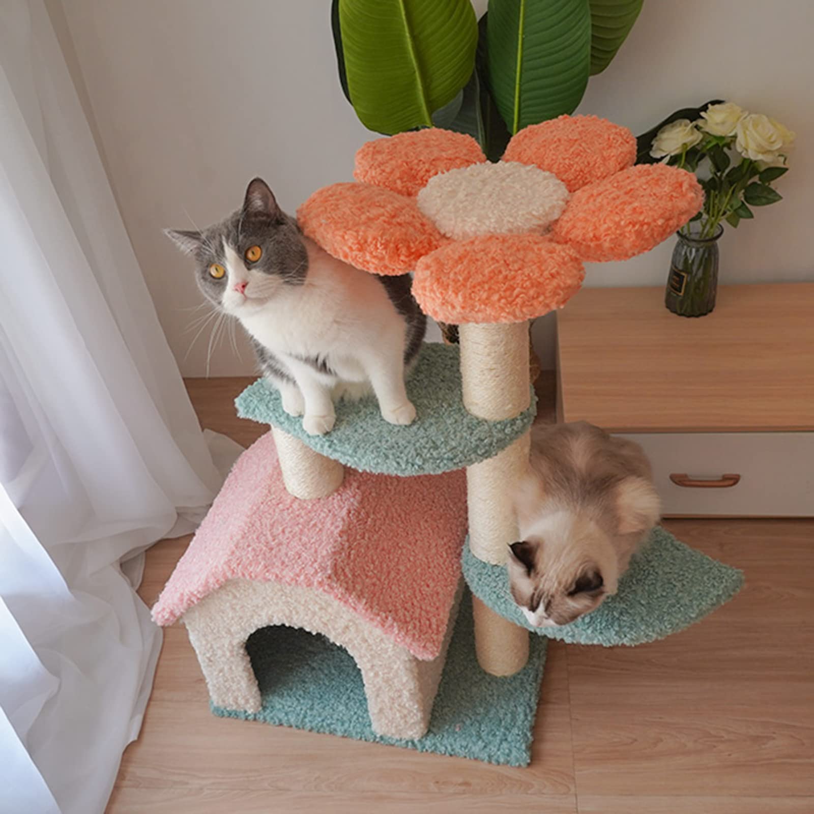 LFFH Flower Shaped Cat Tower - Double Layer Cat Condo with Sisal Scratching Post, Climbing Frame & Cozy Cat House for Kittens & Adult Cats | Perfect for Indoor Play, Exercise & Relaxation in Living Room or Bedroom