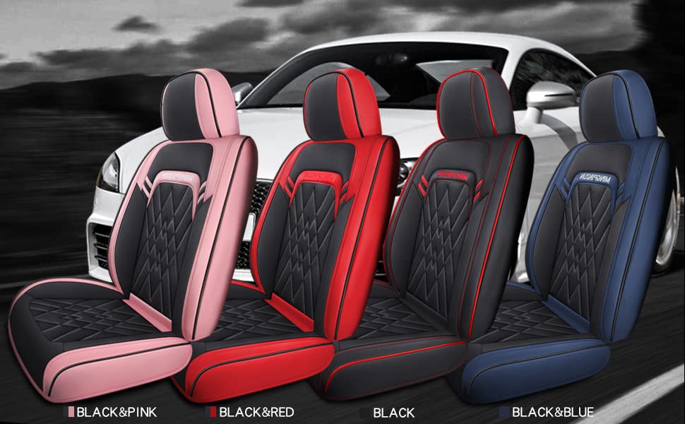 Premium Quiln02 Leather Car Seat Covers - 5-Piece Full Set Universal Fit for Most Cars, SUVs & Pickup Trucks | Airbag Compatible | Black-Red Design | Perfect for Daily Commute, Road Trips & Vehicle Protection