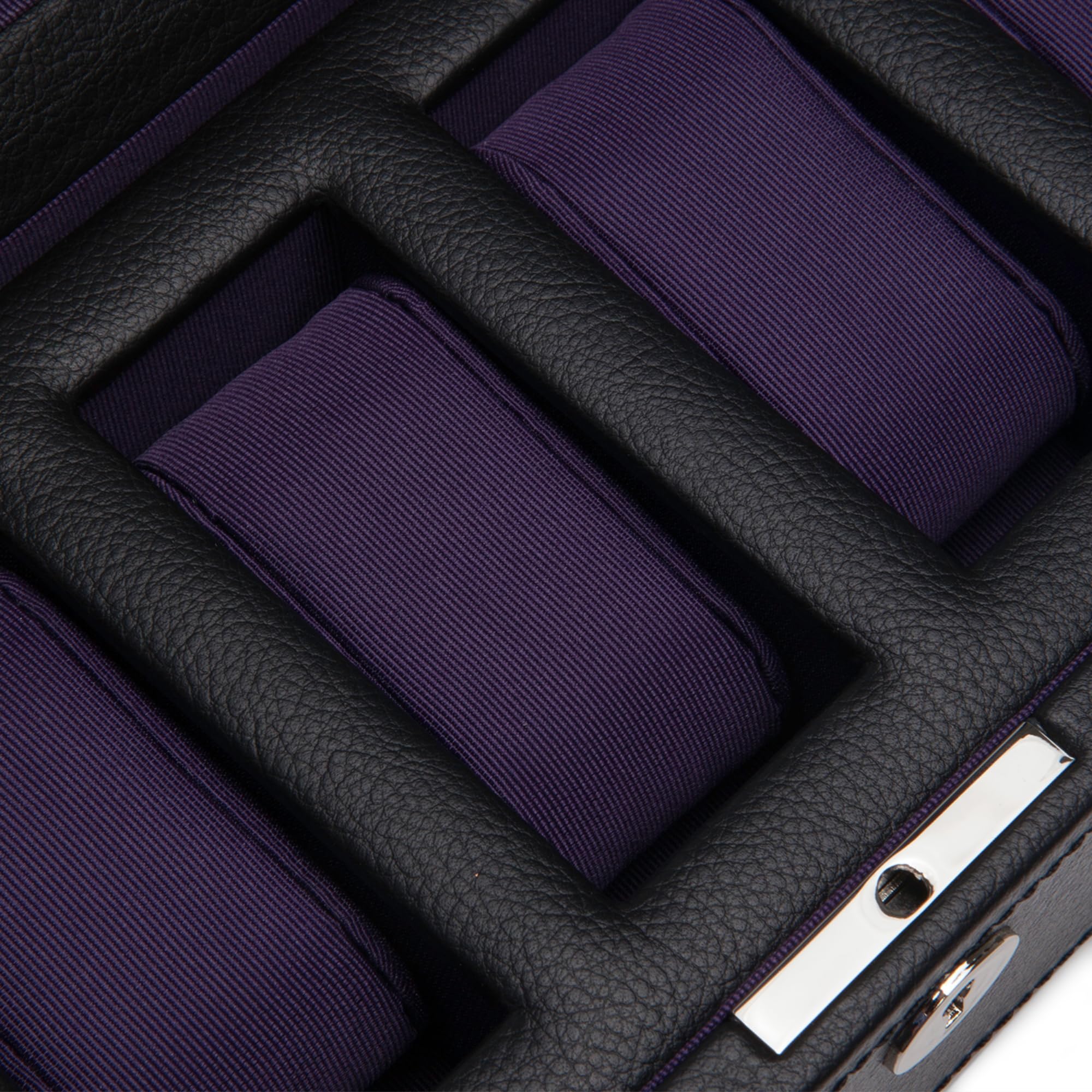 WOLF Windsor 5-Piece Watch Box with Vegan Leather Exterior - Luxury Black/Purple Watch Organizer with 5 Watch Compartments - Perfect for Watch Storage, Display & Travel Accessories