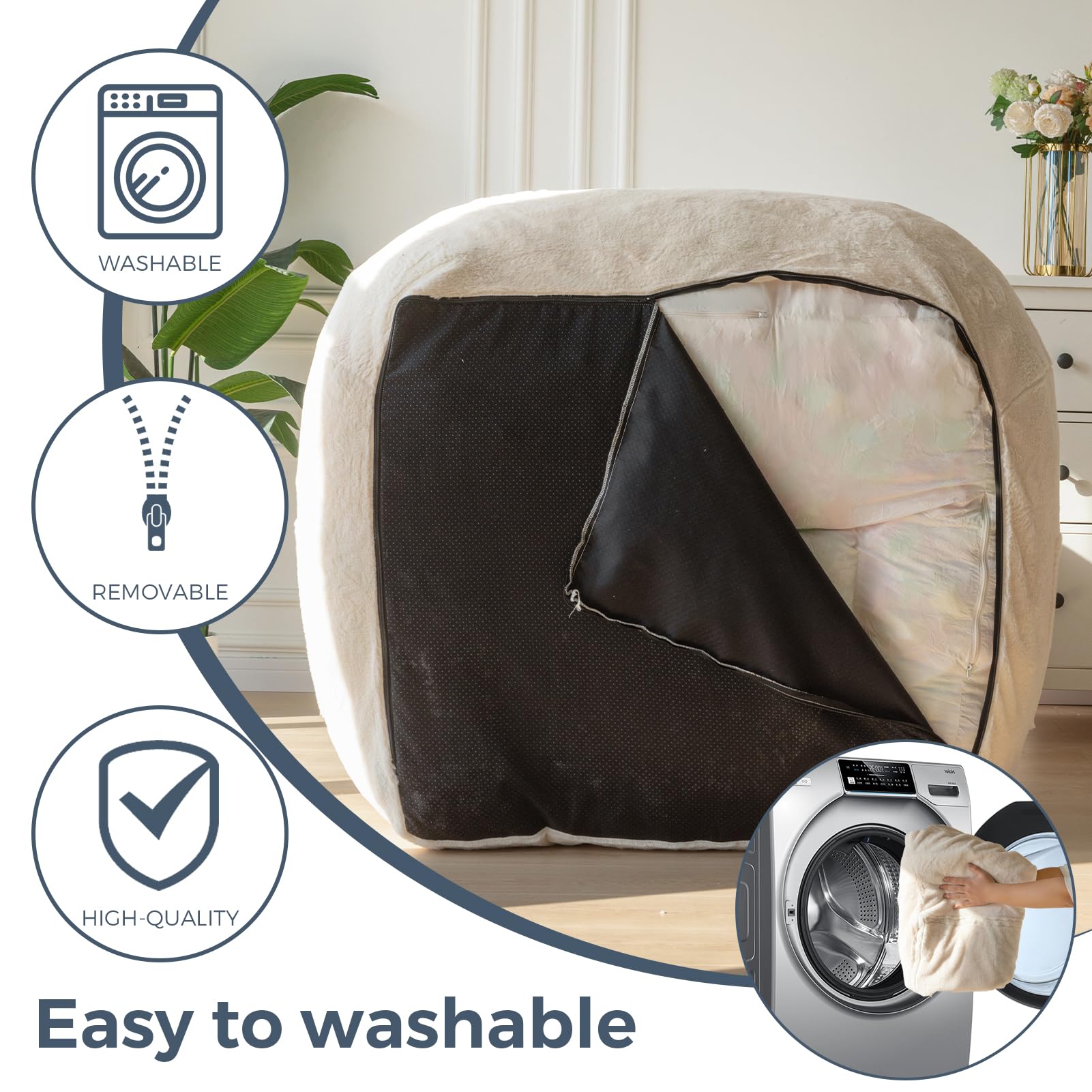 MAXYOYO Giant Bean Bag Chair with Pillow - Ultra Soft Faux Fur Fabric, Extra Large Fluffy Lounger for Adults & Teens - Perfect for Reading, Gaming & Relaxing in Bedroom, Living Room or Dorm - Beige