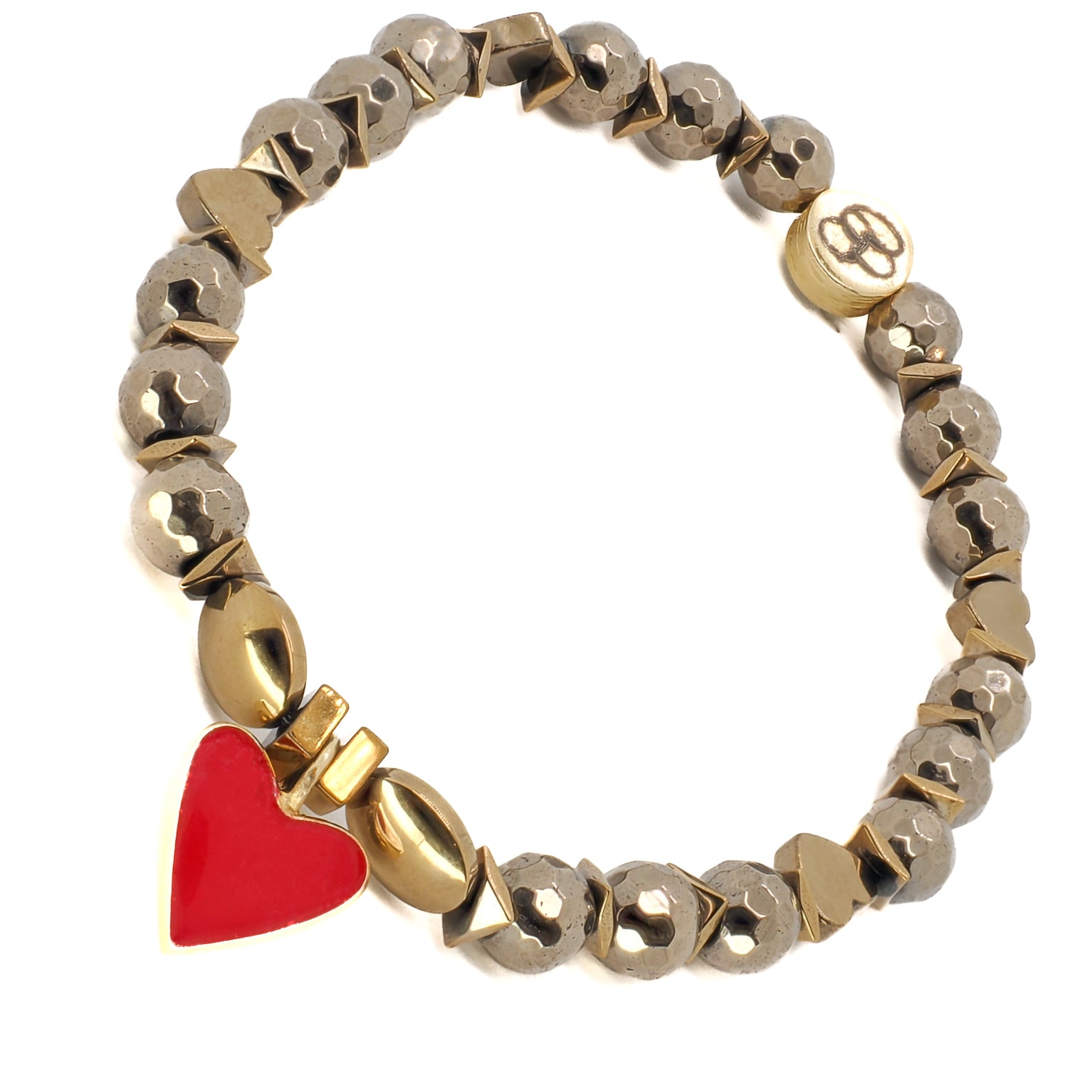Red Heart Gold Hematite Stone Love Beaded Bracelet - Elegant Handmade Jewelry for Women, Gift for Valentine's Day, Anniversary & Romantic Occasions