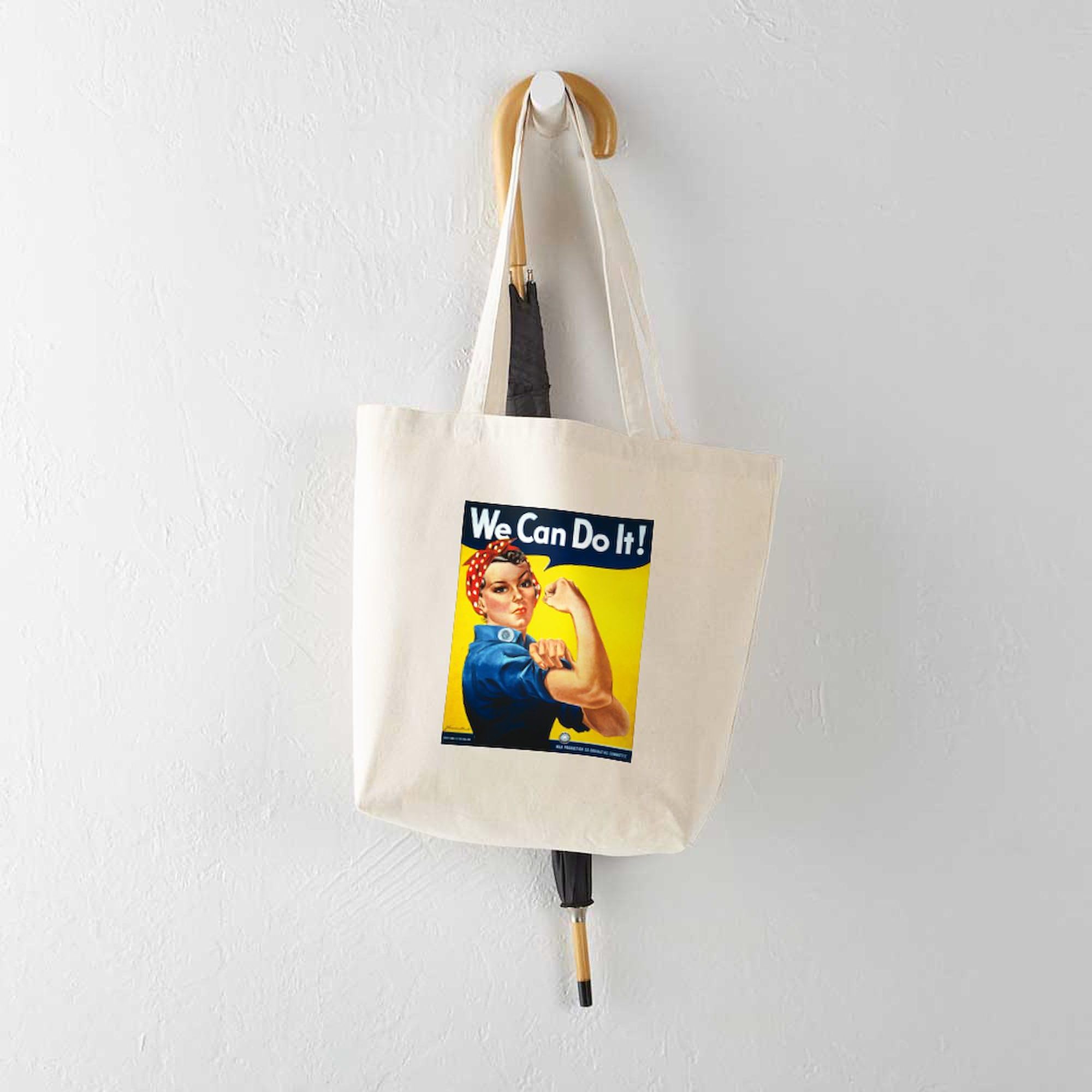 Rosie The Riveter Canvas Tote Bag - Natural Reusable Shopping Bag for Women | Eco-Friendly Grocery Tote, Work Commute & Beach Day Essentials