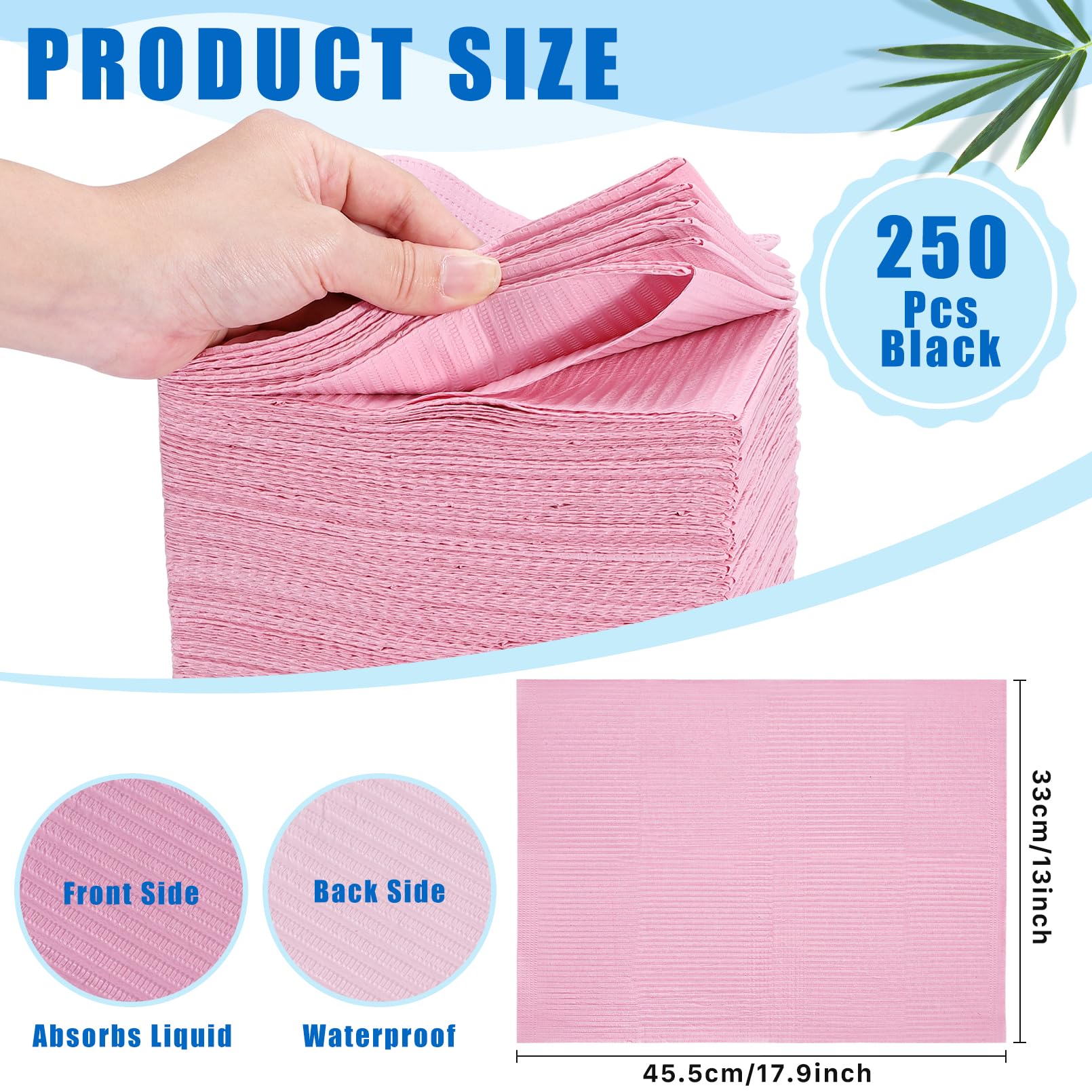 250Pcs Disposable Pink Dental Bibs - 3 Ply Waterproof Tattoo & Piercing Bibs, Soft Fluid-Resistant Table Covers for Dentist Patients (13”x18”) - 2 Packs of 125 - Ideal for Dental Clinics, Tattoo Parlors & Baby Feeding