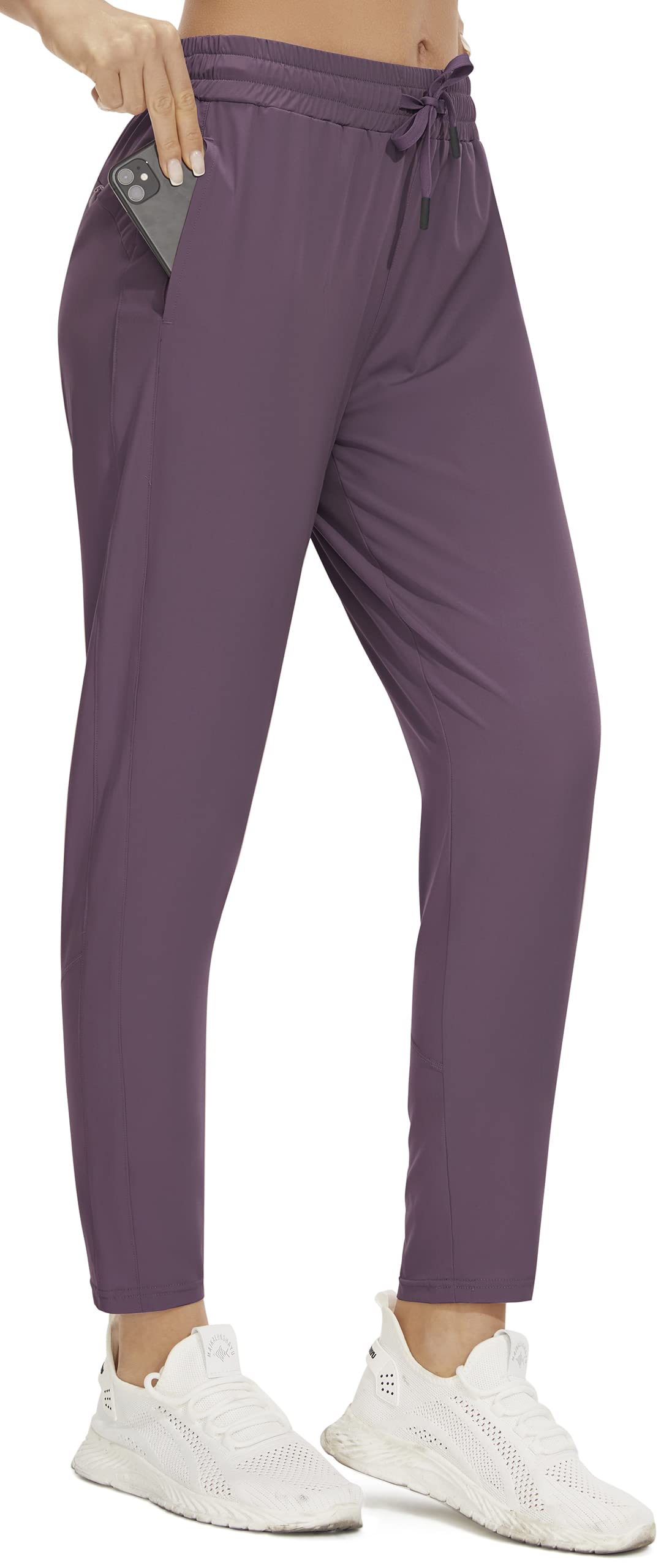 PERSIT Women's Lightweight Joggers with Pockets - High Waisted Quick-Dry 4-Way Stretch Athletic Pants for Running, Hiking & Yoga | Comfortable Tapered Workout Pants for Gym, Travel & Lounge