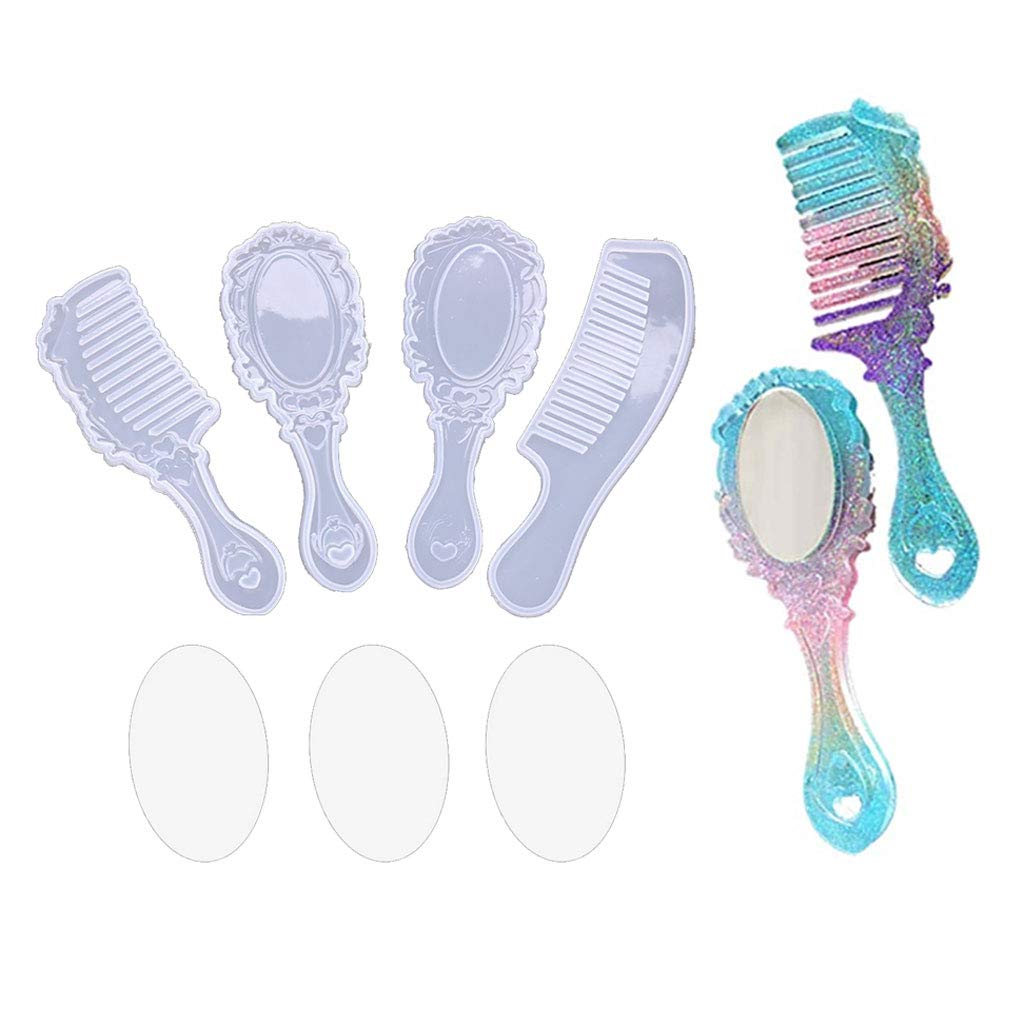4 Styles DIY Resin Molds Kit for Mirror Hair Combs - Silicone Craft Molds for Jewelry Making, Home Decor, Wedding Accessories & Gift Projects