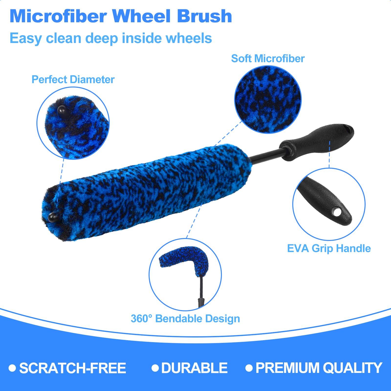 NIKCOSMK Wheel Brush Set - Bendable & Durable Car Wheel, Rim & Tire Cleaning Brushes for Auto Detailing | Perfect for Deep Cleaning Alloy Wheels, Hubcaps & Brake Dust Removal