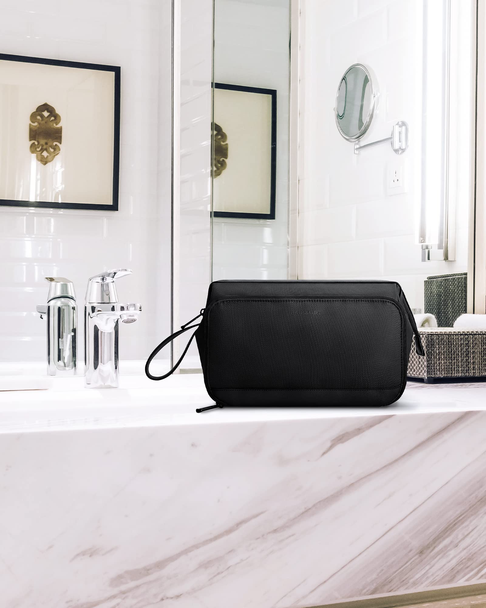 BAGSMART Waterproof Travel Toiletry Bag for Men - Large Opening Dopp Kit with Hanging Hook, Shaving & Hygiene Organizer for Bathroom, Gym, Camping (Black) - Perfect for Business Trips & Vacation Essentials