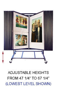 30x40 Adjustable Multi Panel Art & Print Rack - Rolling Floor Stand with 30 Swinging Panels | Double-Sided Display for Galleries, Art Shows & Retail Stores