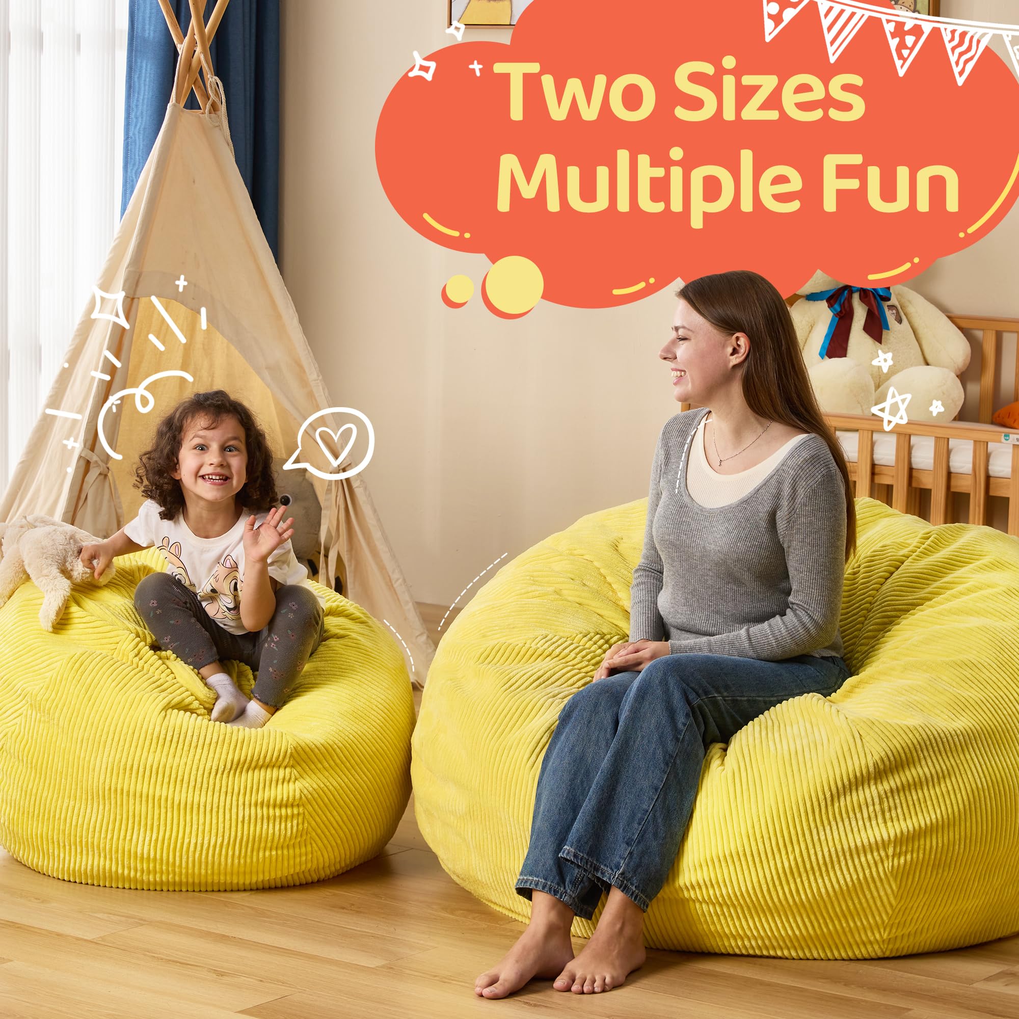 Teardrop Memory Foam Bean Bag Chair - Small Yellow Washable Cover for Living Room & Bedroom | Comfortable Lounge Seating for Teens, Dorm Room, Game Room, and Relaxation