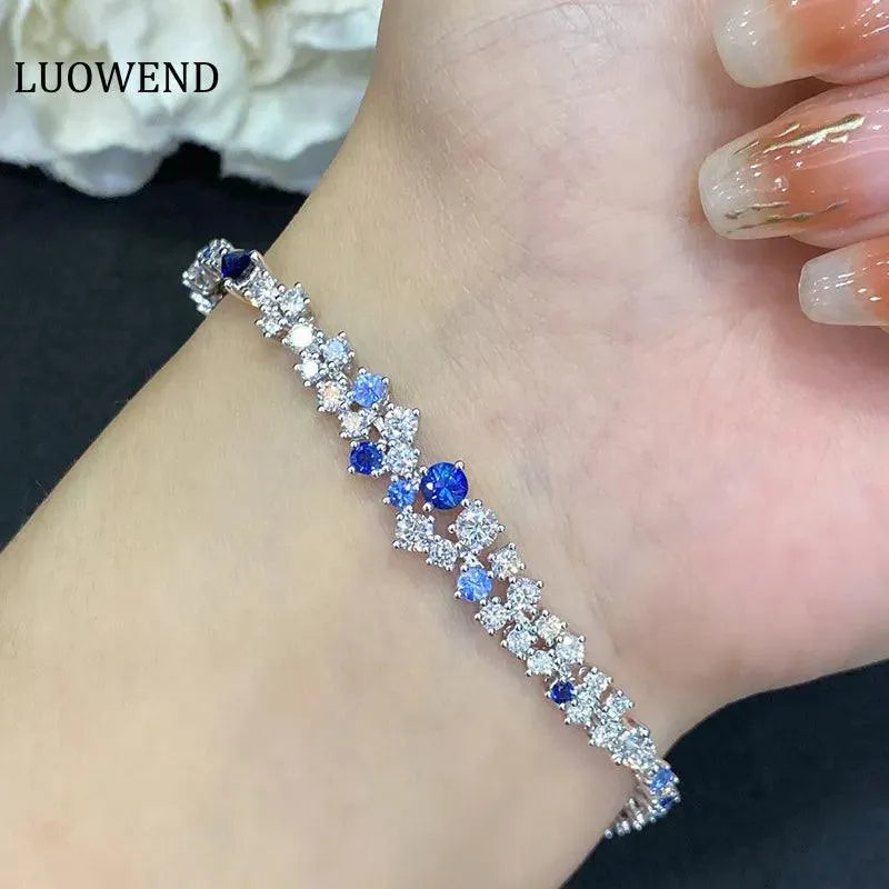 18K White Gold Bracelet with Real Natural Sapphire - Elegant Fine Jewelry for Women, Wedding Gift, Anniversary Present, Holiday Jewelry - Perfect for Special Occasions & Everyday Luxury