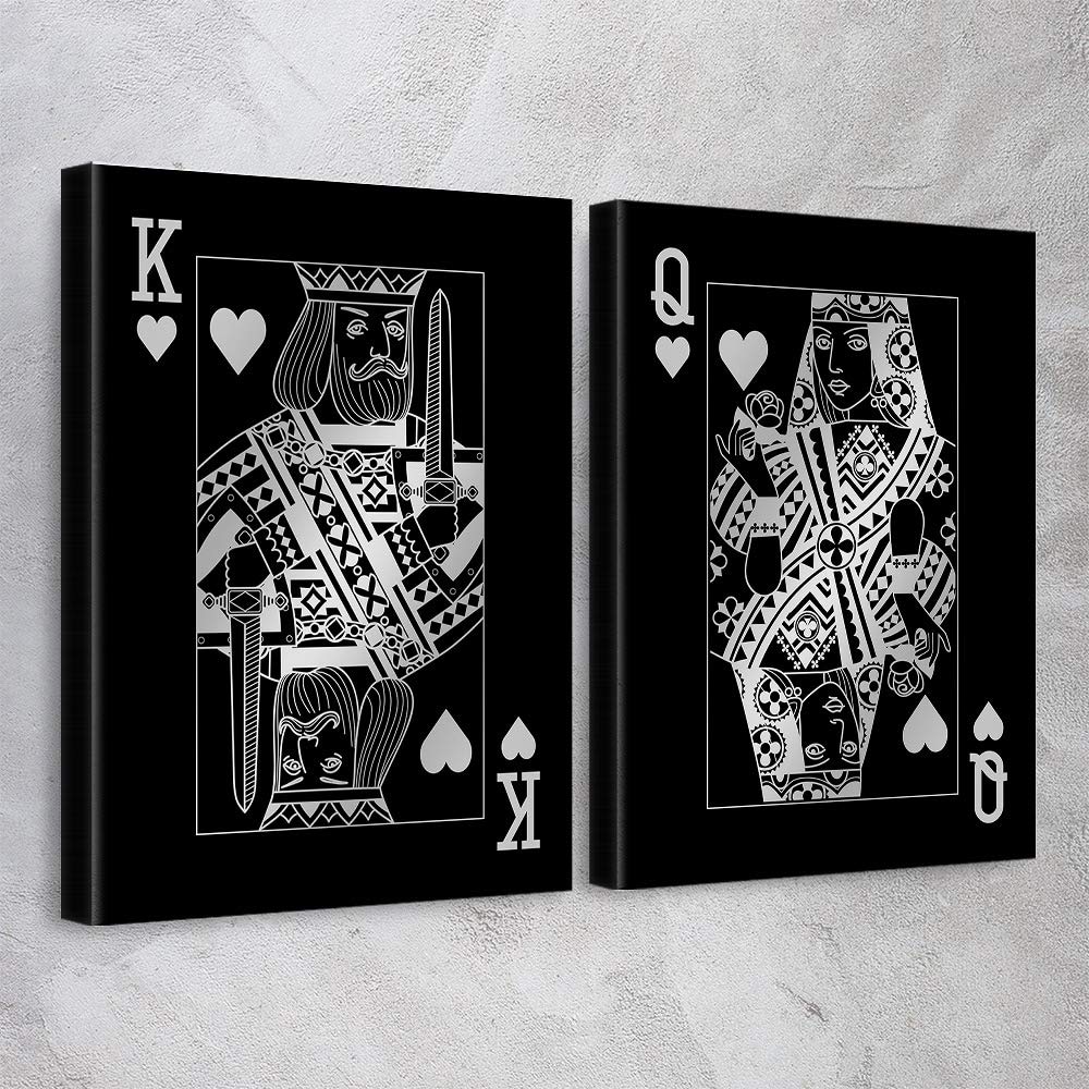 Imperial Set - King & Queen of Hearts Playing Cards Gold, Classic, Platinum Canvas Print Art - Home Décor Wall Hanging - Made in USA (12x18 Inches) - Perfect for Game Rooms, Bars, and Themed Party Decorations