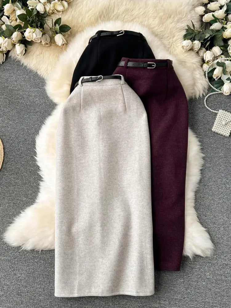 Beige & Black Wool Pencil Skirts for Women - Elegant High Waist Office Skirt, Thick Warm Winter & Spring Wrap Skirt (2023 New) | Perfect for Business Casual, Workwear & Formal Occasions