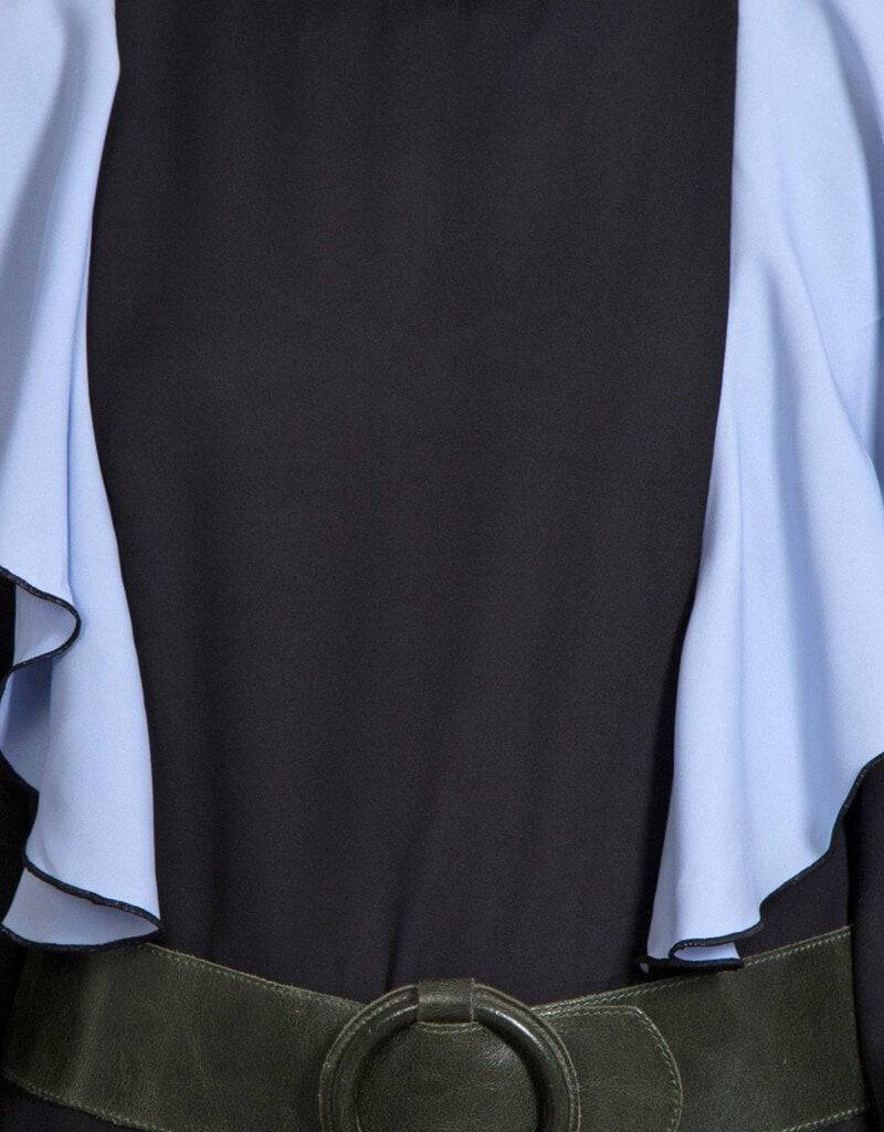 Stylish Arabic Frill Abaya for Women - Casual Daily Wear Sky Blue & Black - Perfect for College, Work, and Special Occasions